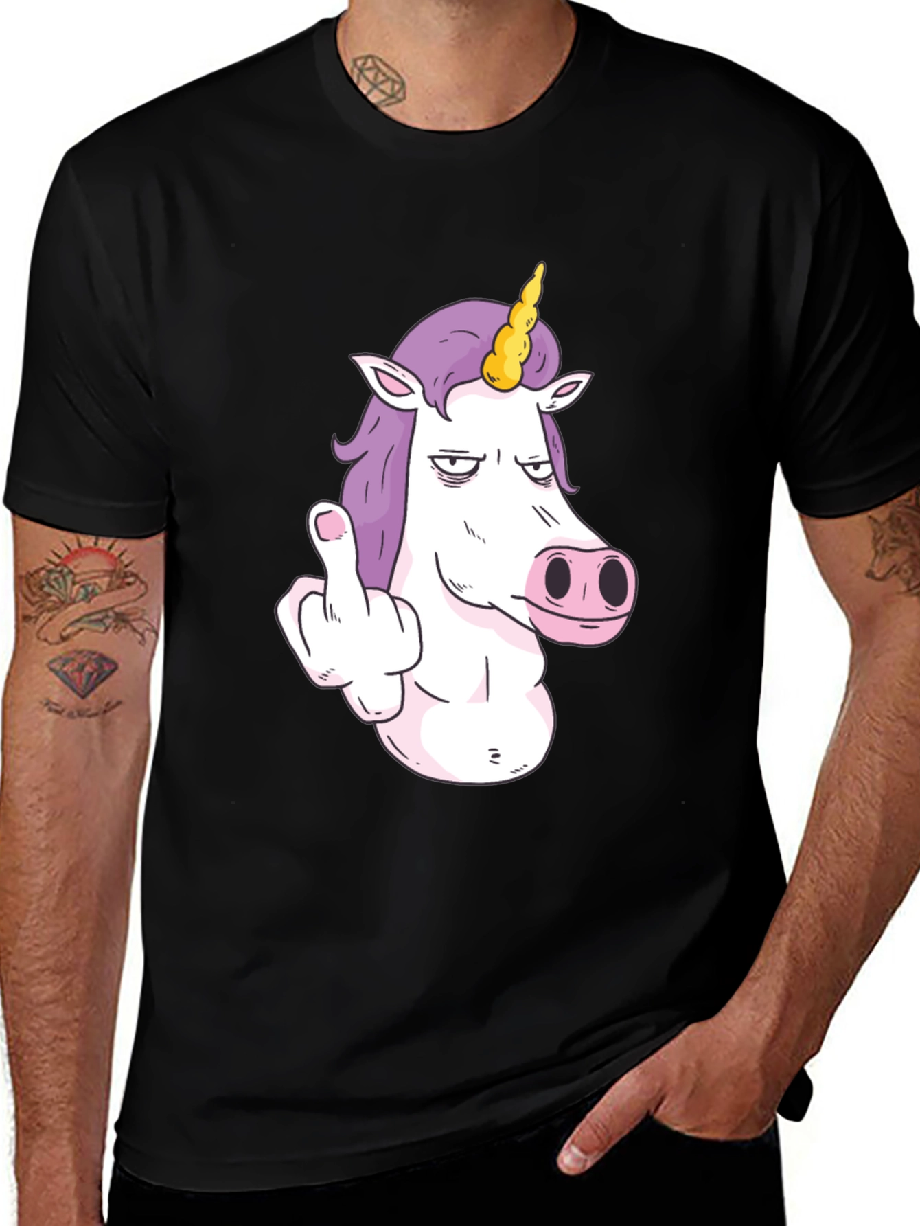 Variant 18 of Unicorn Middle Finger Graphic T-Shirt - Black