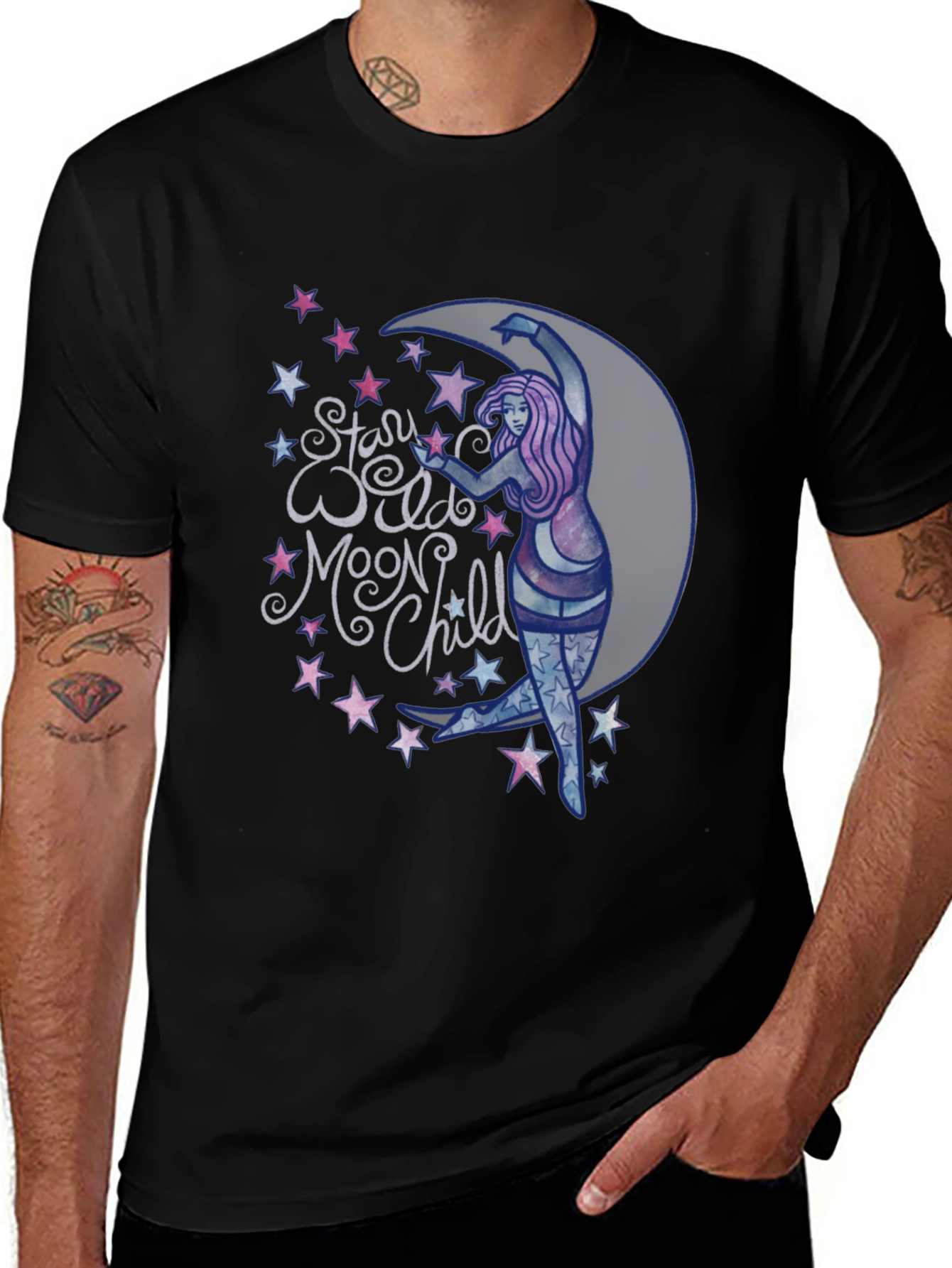 Variant 18 of Stay Wild Moon Child Graphic Tee - Black Unisex T-Shirt
