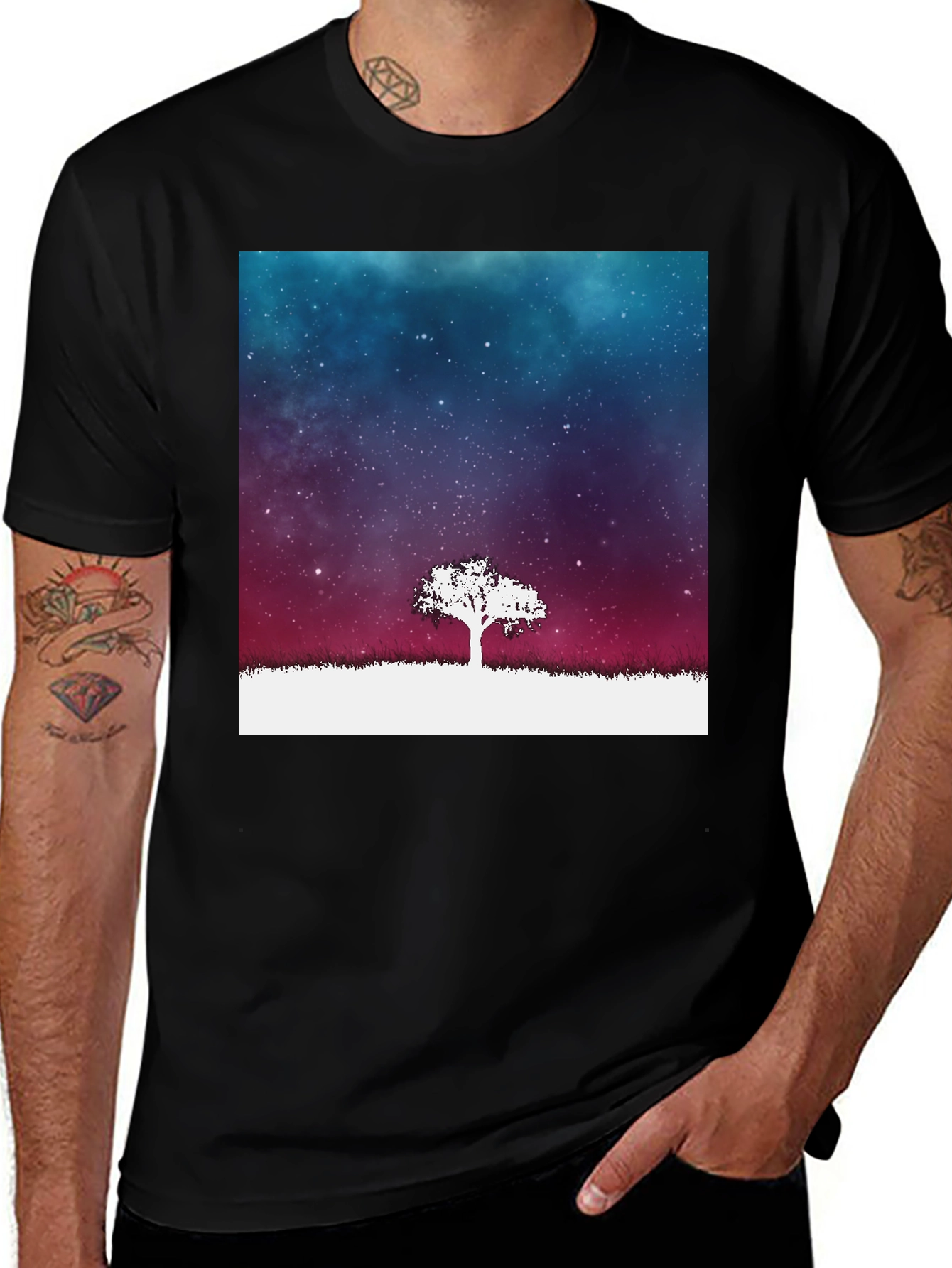 Variant 18 of Galaxy Tree Graphic Tee - Stylish Men's Black T-Shirt