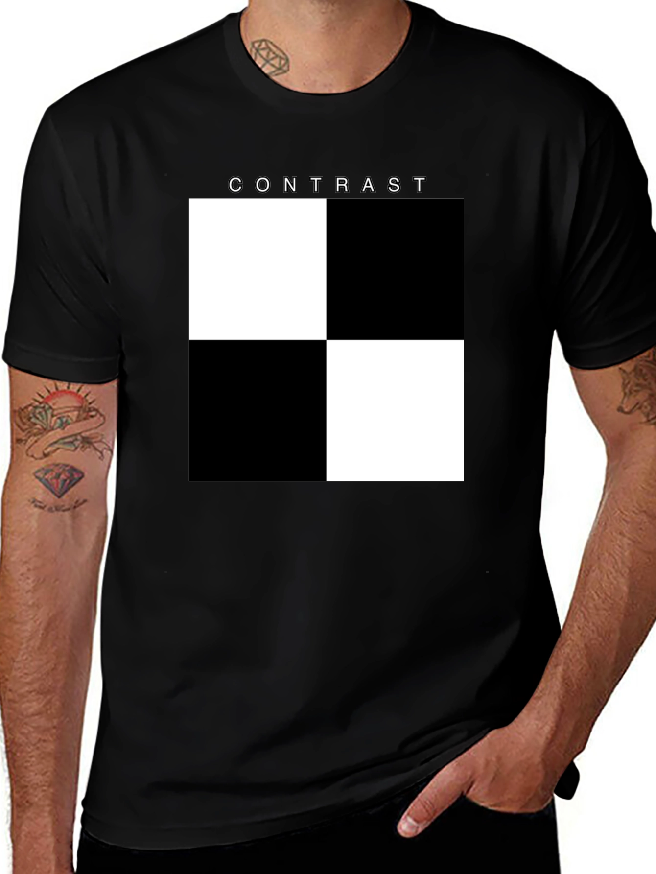 Variant 29 of Contrast Checkerboard Graphic Tee - Modern Style