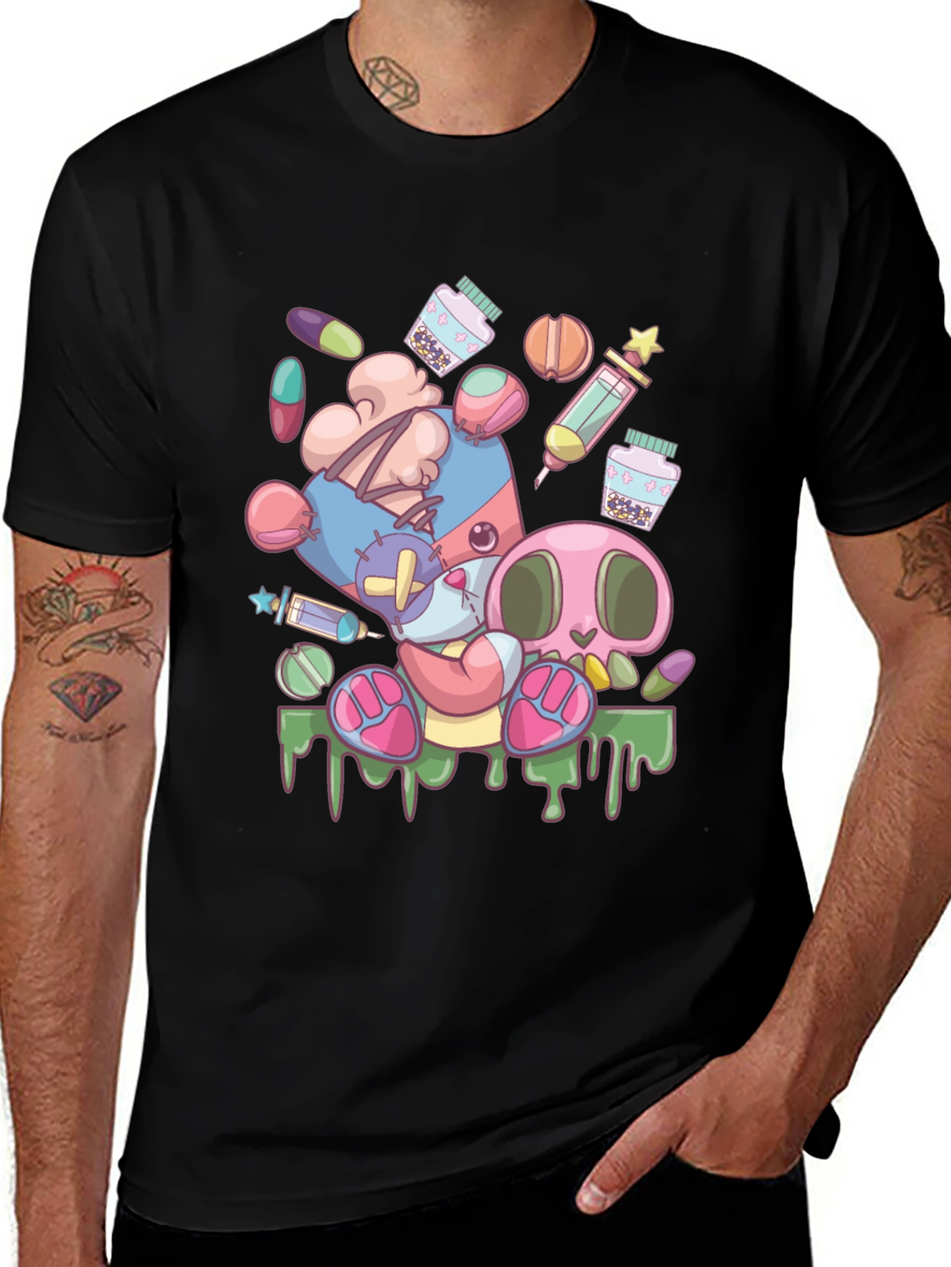 Variant 25 of Creepy Cute Cartoon Print Black T-Shirt