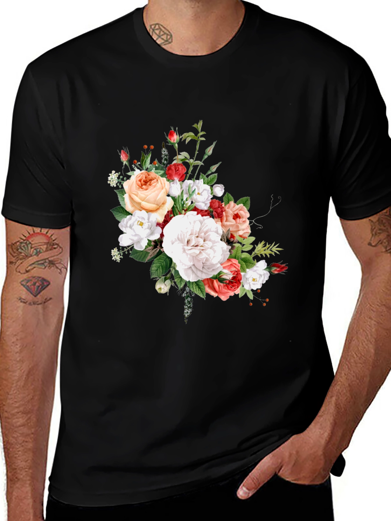 Variant 17 of Floral Print Black T-Shirt