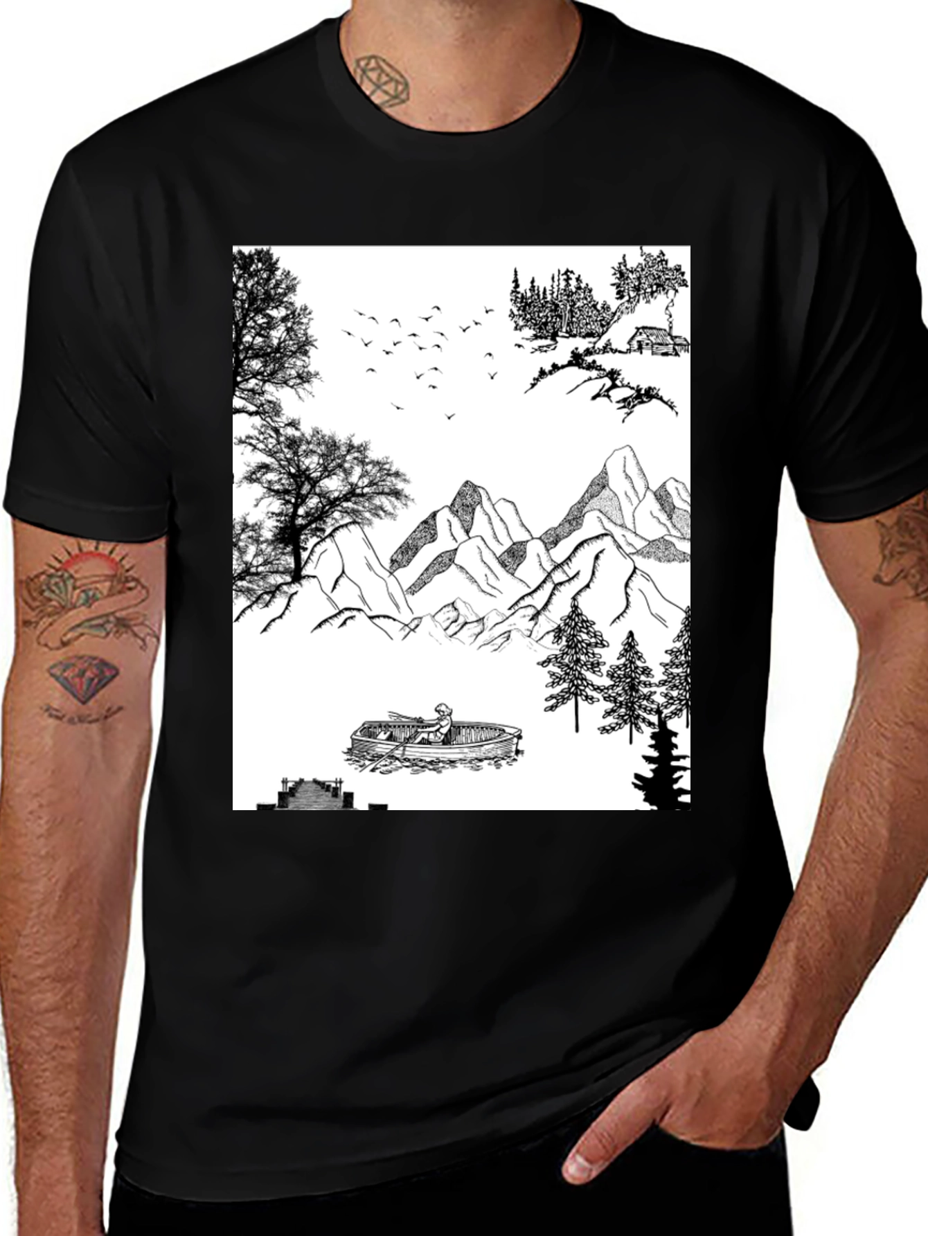 Variant 30 of Nature Scene Graphic Tee - Black Cotton Blend