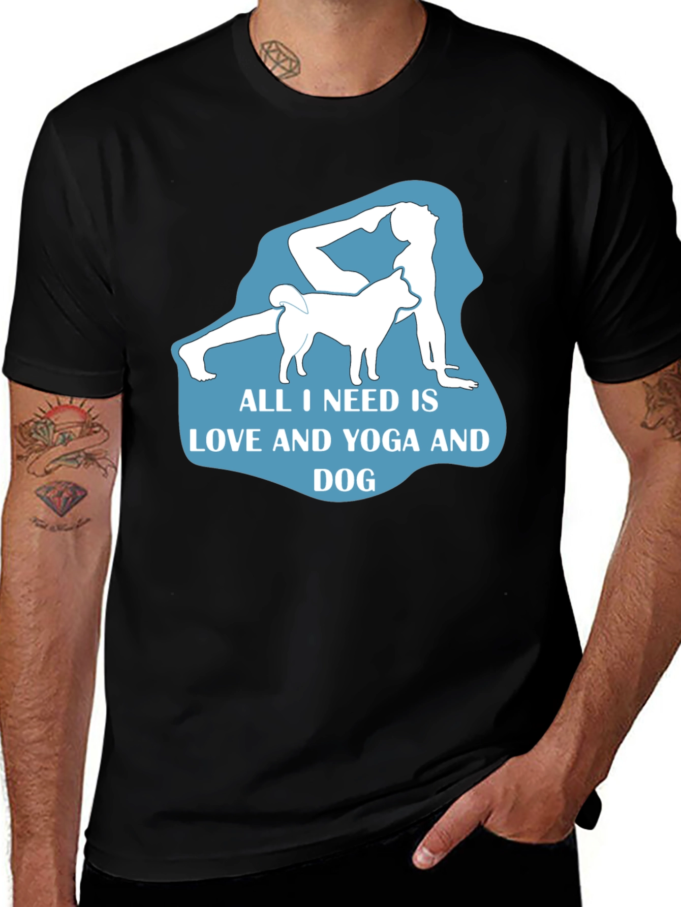 Variant 28 of Yoga and Dog Lover T-Shirt - Black Cotton Tee