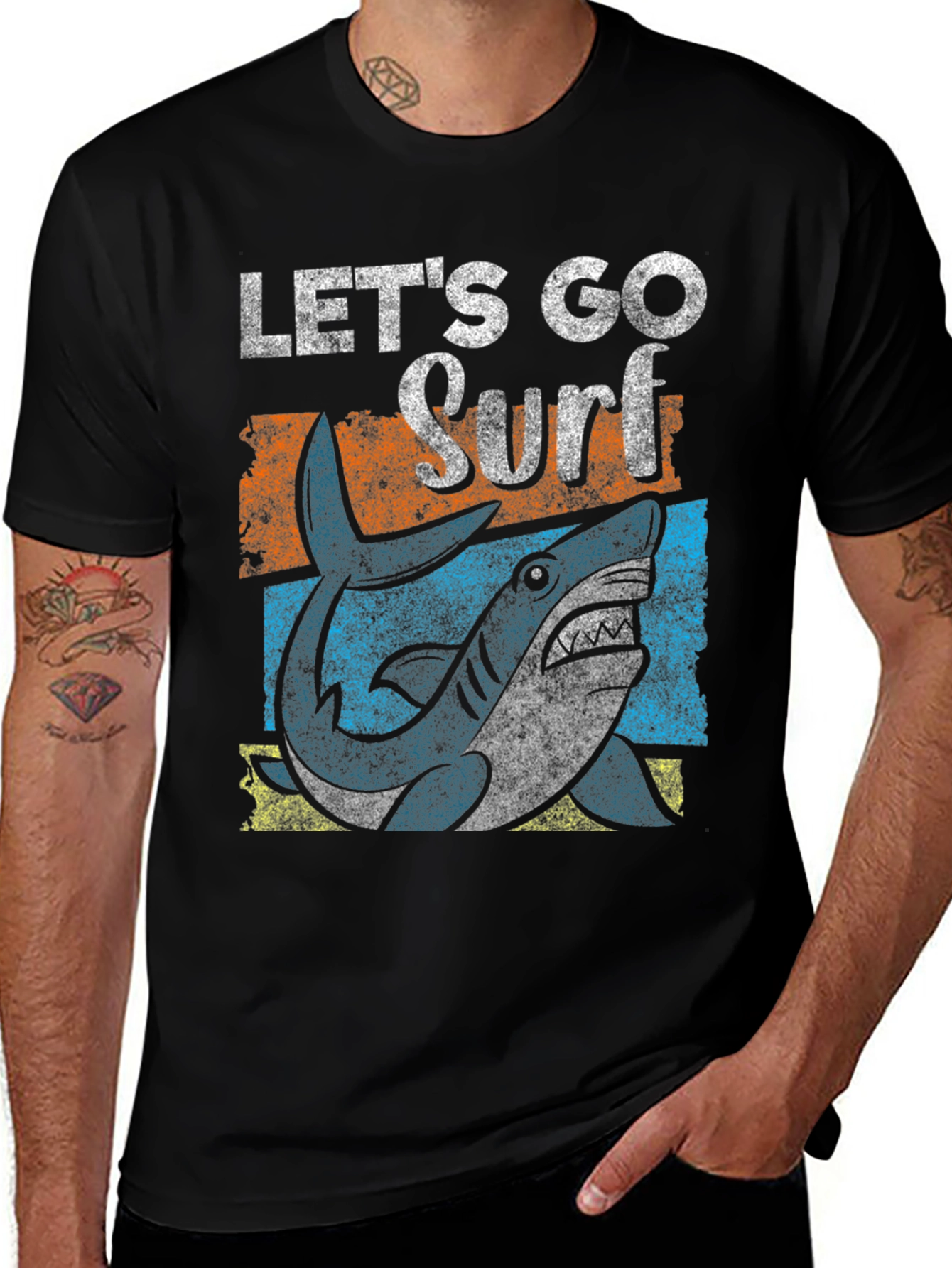 Variant 22 of Let's Go Surf Shark Graphic Tee - Black