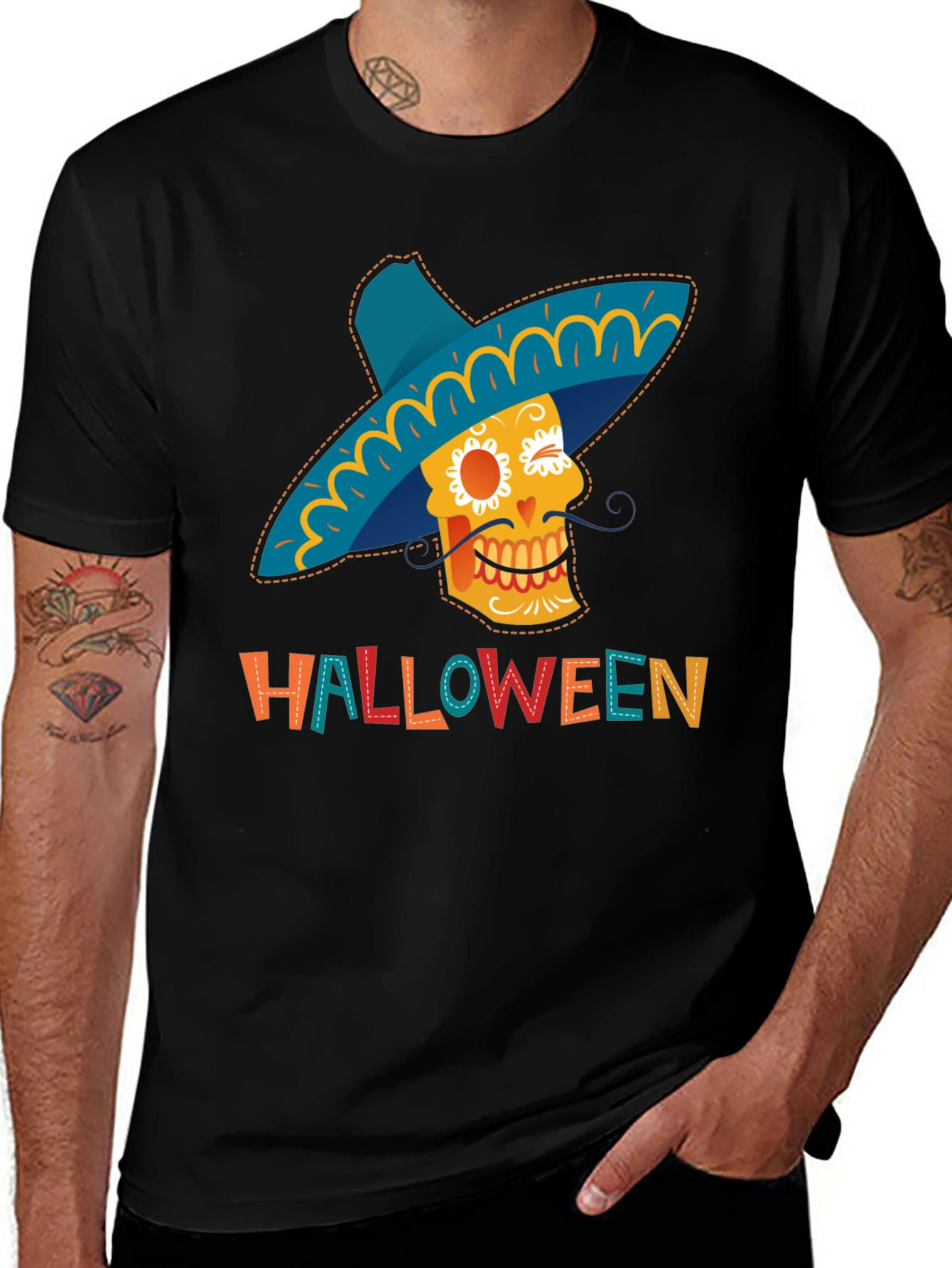 Variant 16 of Halloween Sugar Skull Sombrero Men's T-Shirt