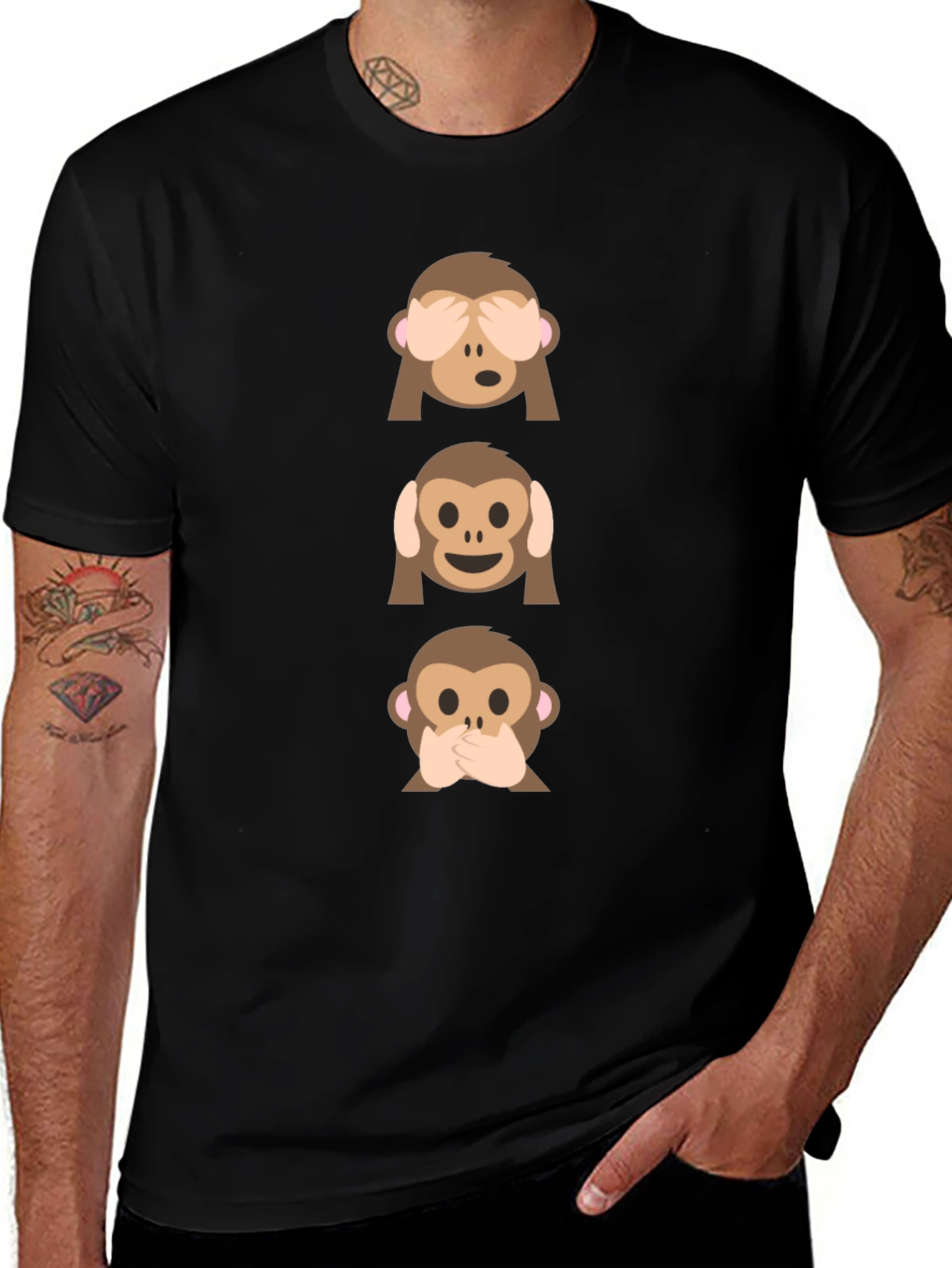 Variant 15 of Hear See Speak No Evil Monkey Emoji Graphic Tee