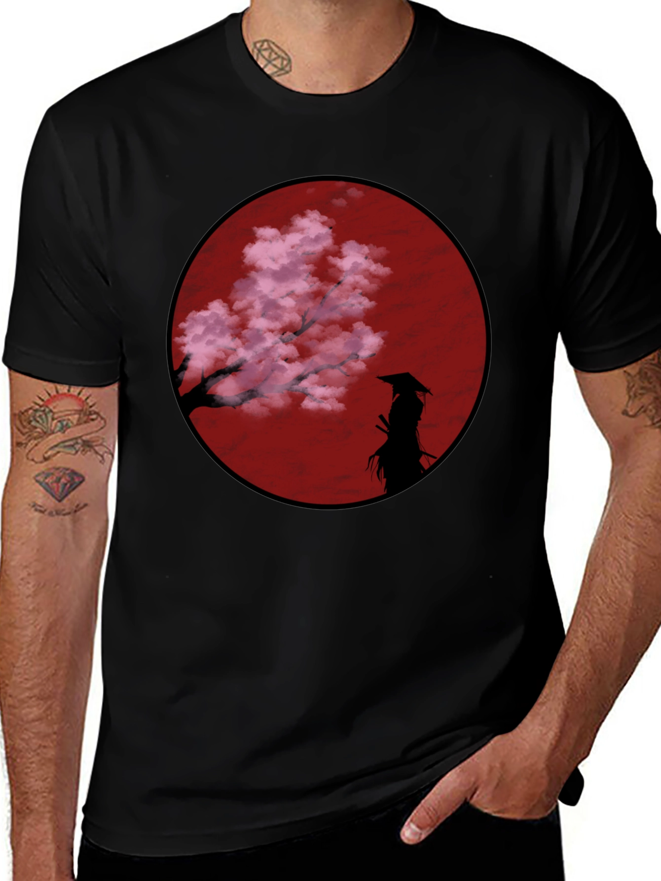 Variant 9 of Samurai & Cherry Blossom T-Shirt