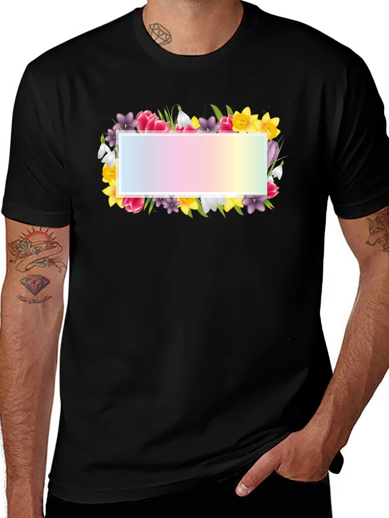 Variant 28 of Floral Frame Graphic Tee - Black Cotton T-Shirt
