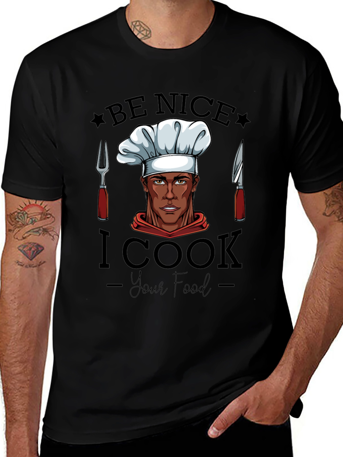 Variant 7 of Be Nice I Cook Your Food Black Graphic Tee