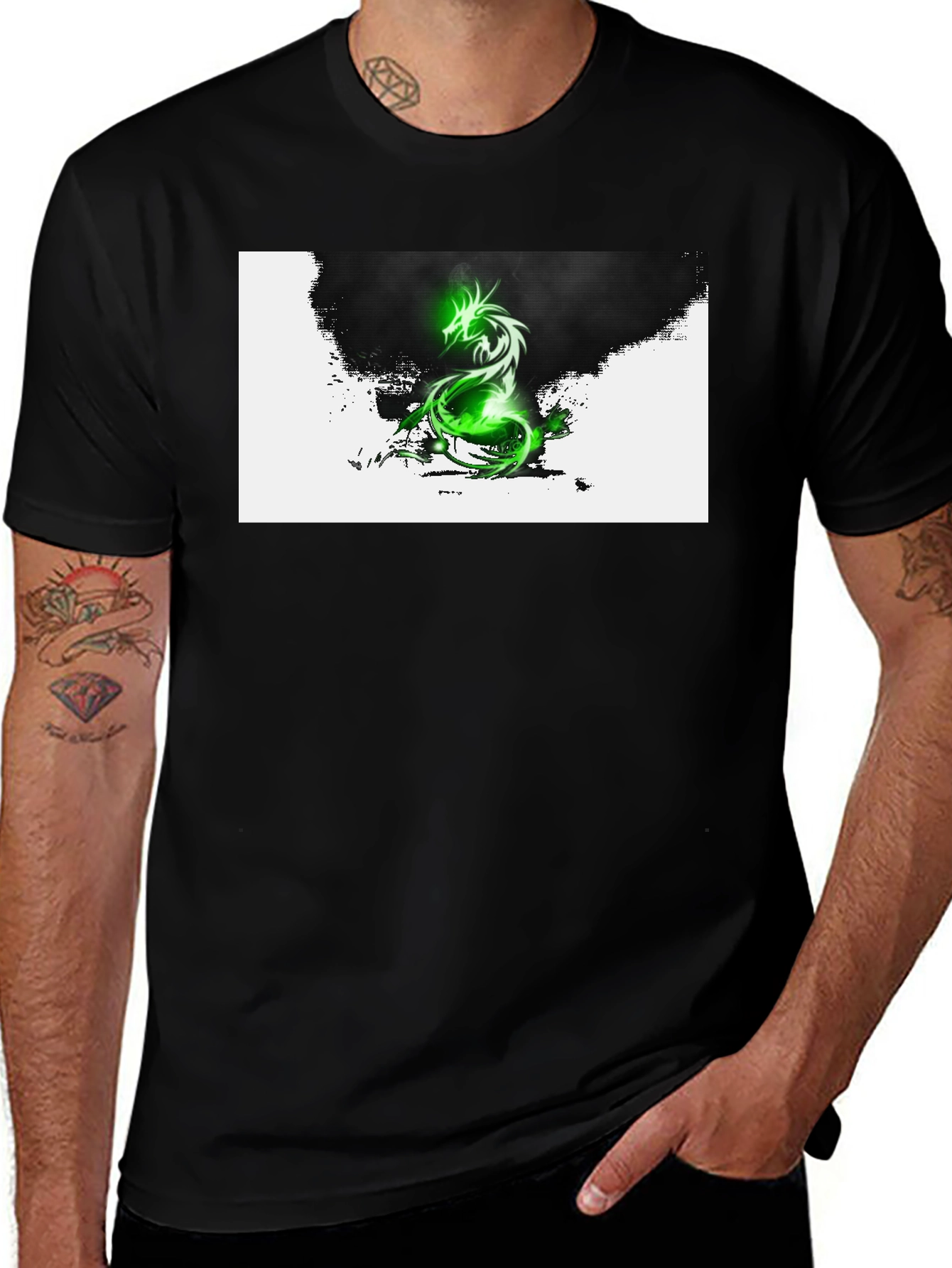 Variant 5 of Green Dragon Graphic T-Shirt - Black