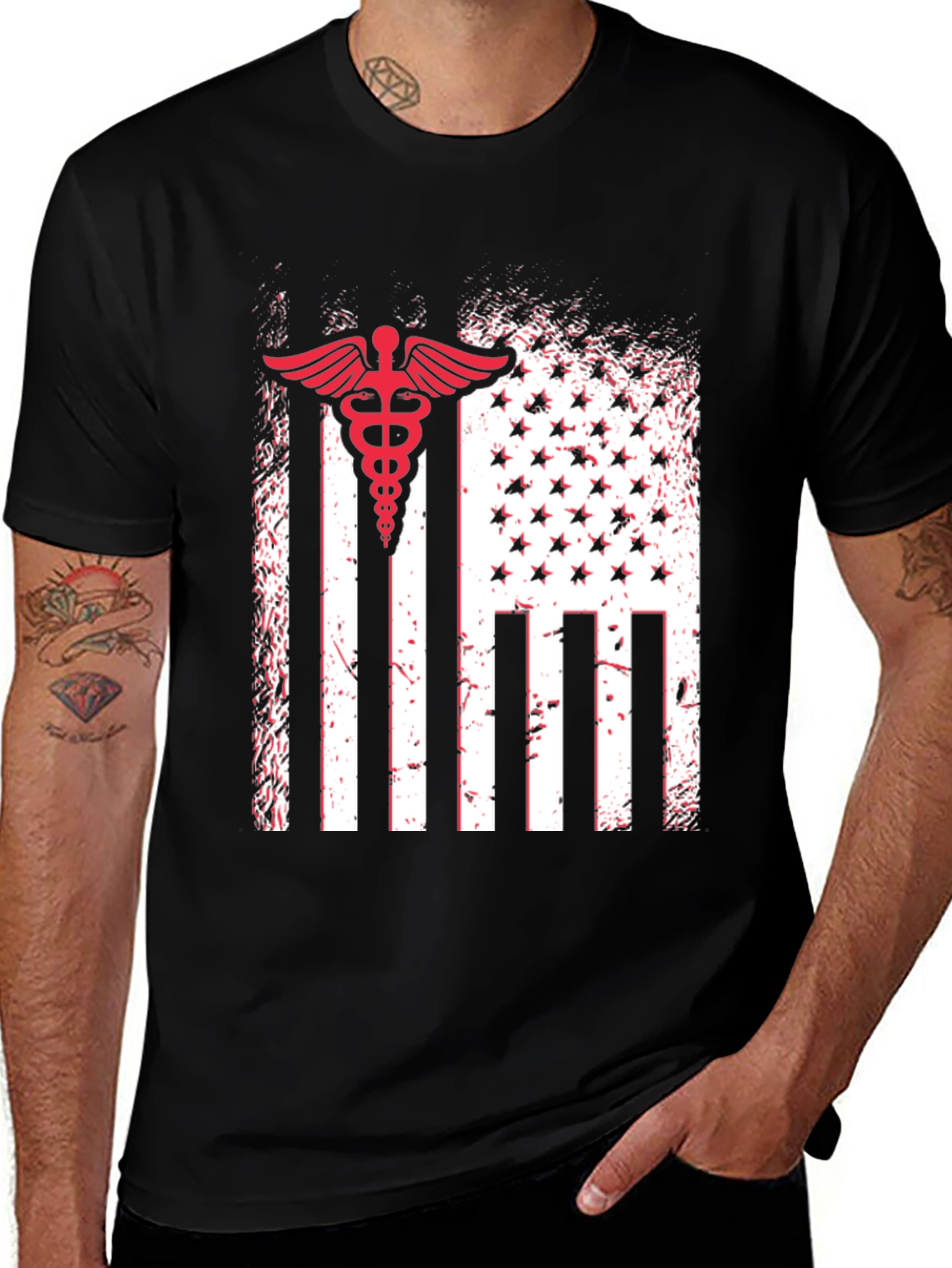 Variant 11 of Patriotic Medical T-Shirt - American Flag Caduceus