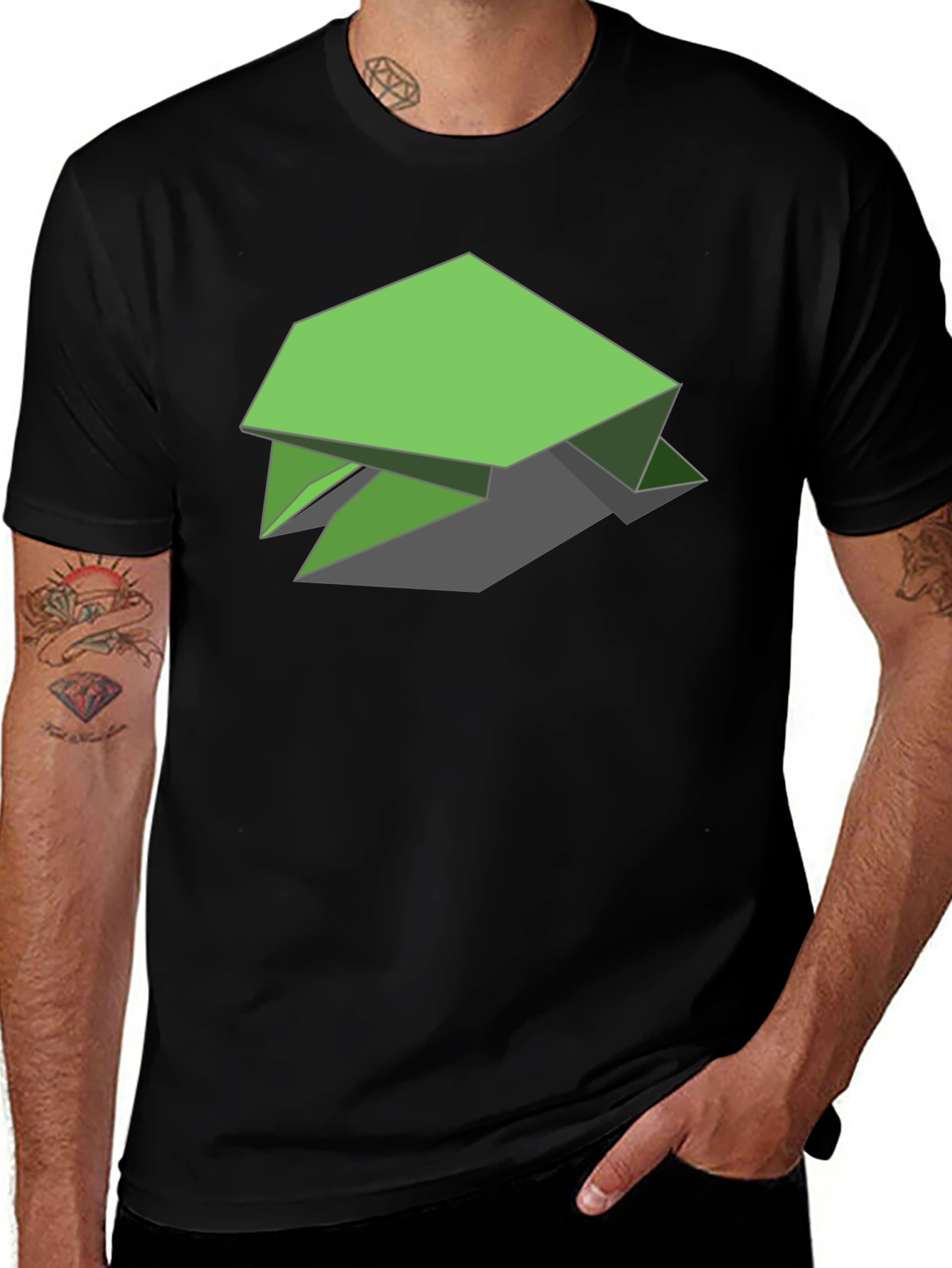 Variant 16 of Geometric Green Turtle Graphic Tee - Black