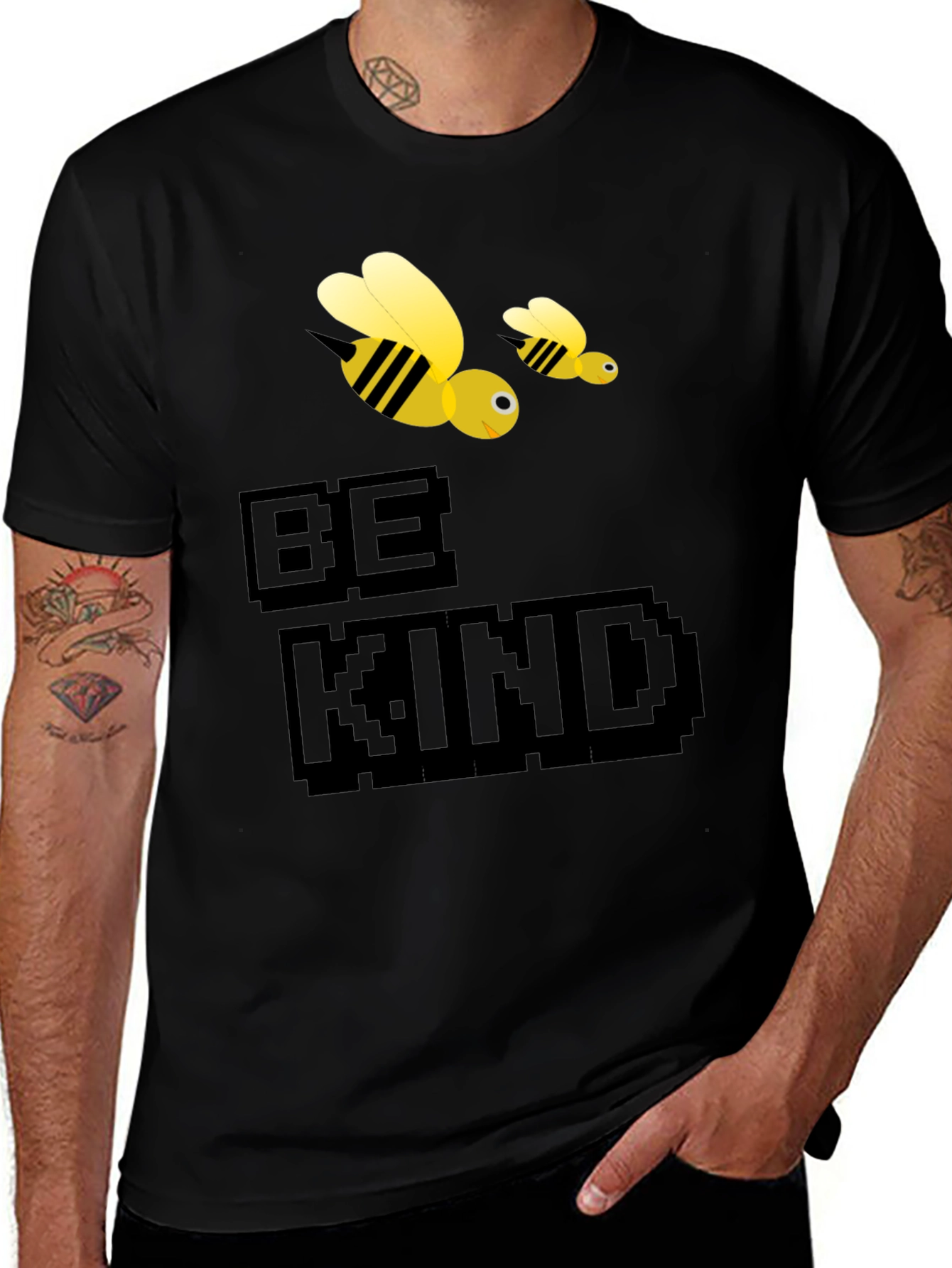 Variant 20 of Be Kind Bee Graphic Tee - Black Cotton T-Shirt