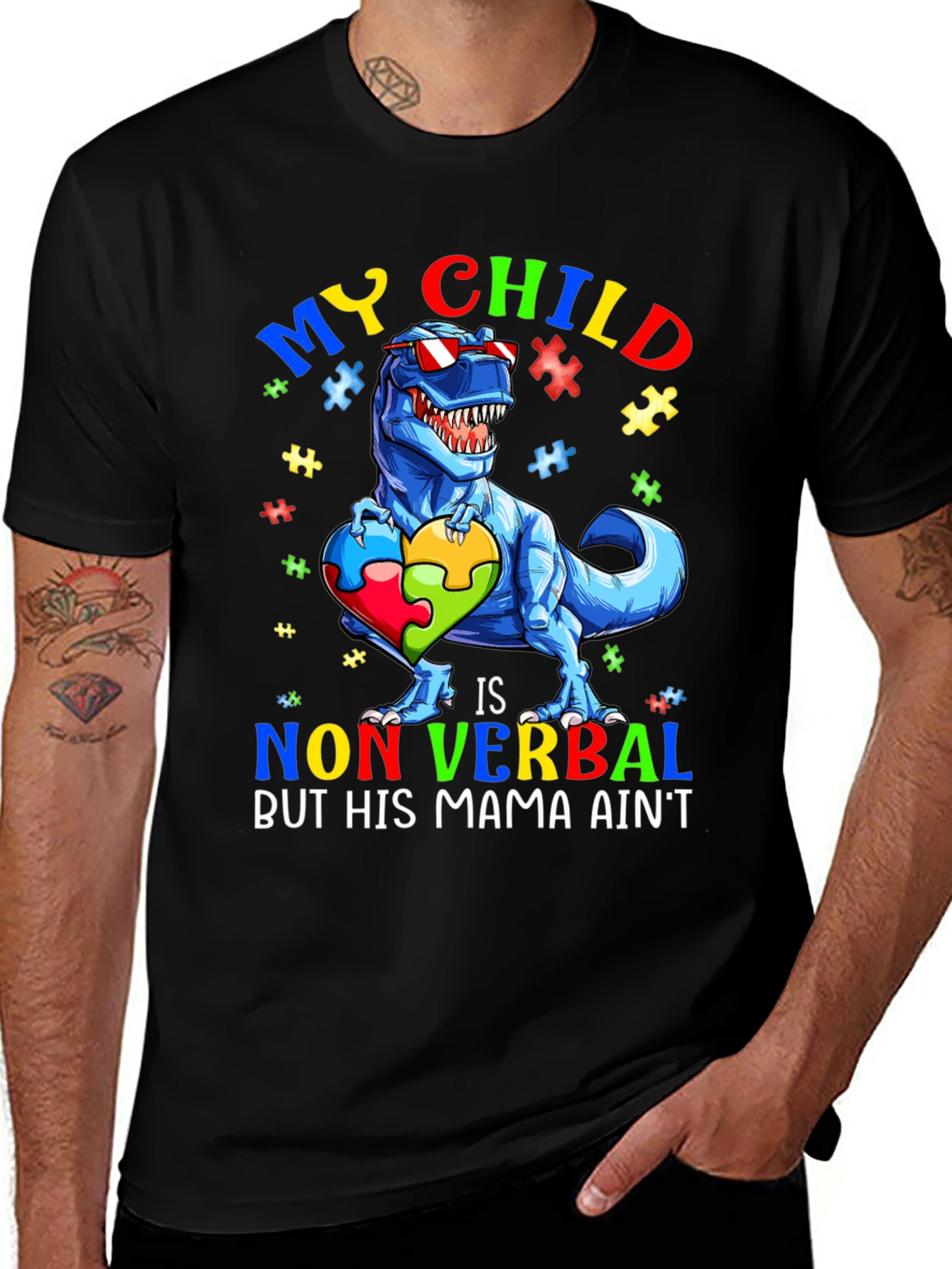 Variant 8 of My Child is Non Verbal T-Rex Autism Awareness Tee