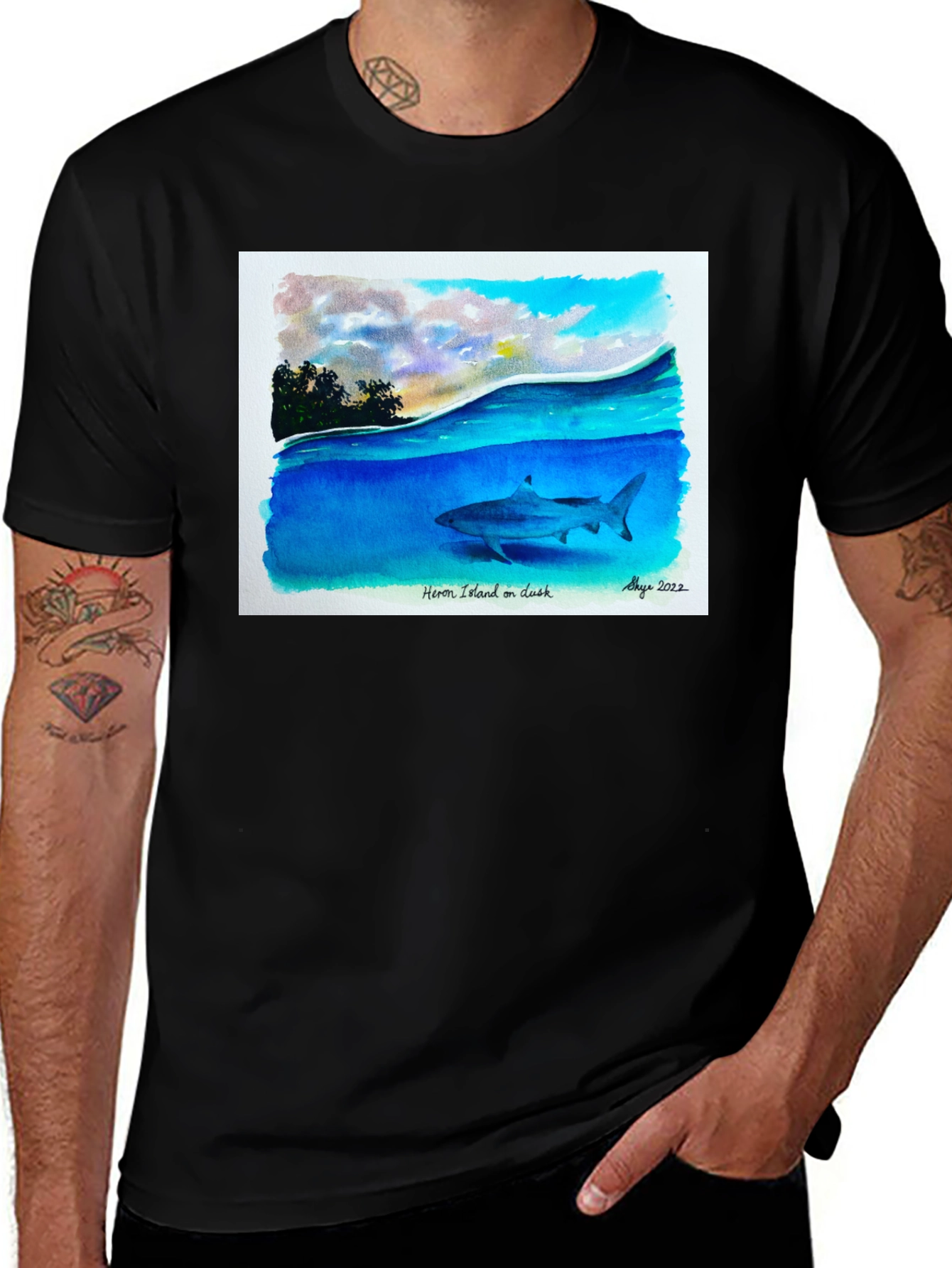 Variant 18 of Heron Island Shark Art T-Shirt
