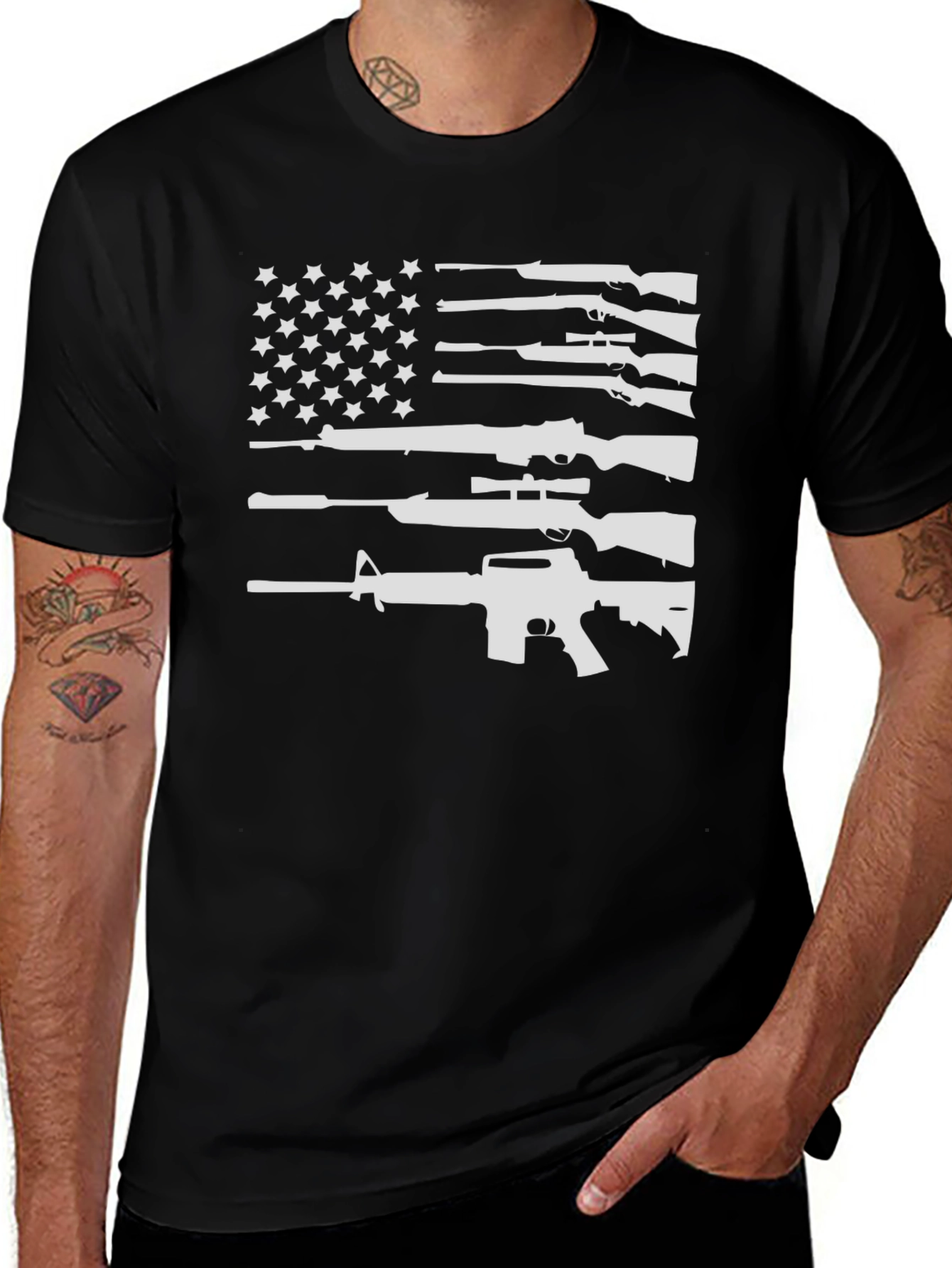Variant 20 of Guns & Stars T-Shirt - American Flag Design