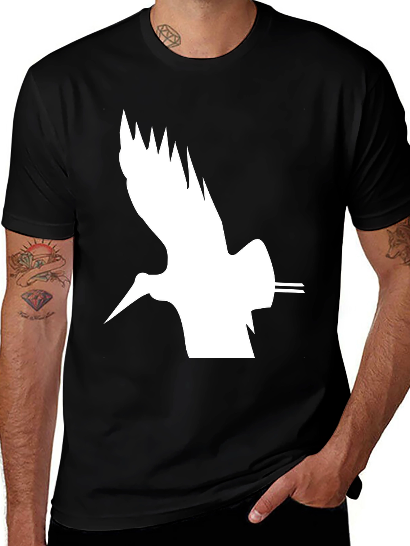 Variant 17 of Stylish Black T-Shirt with White Bird Graphic