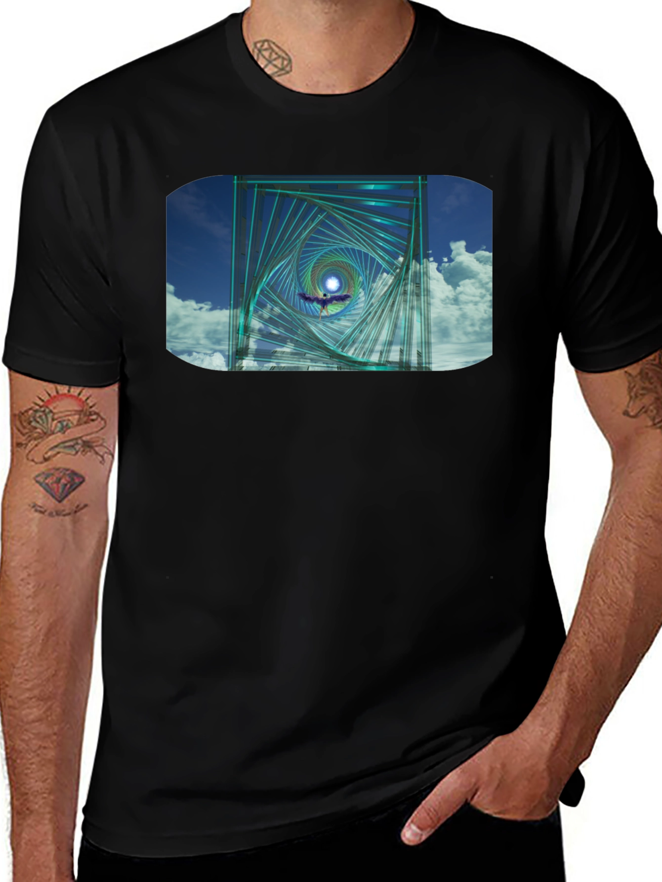 Variant 24 of Geometric Spiral Graphic Black T-Shirt