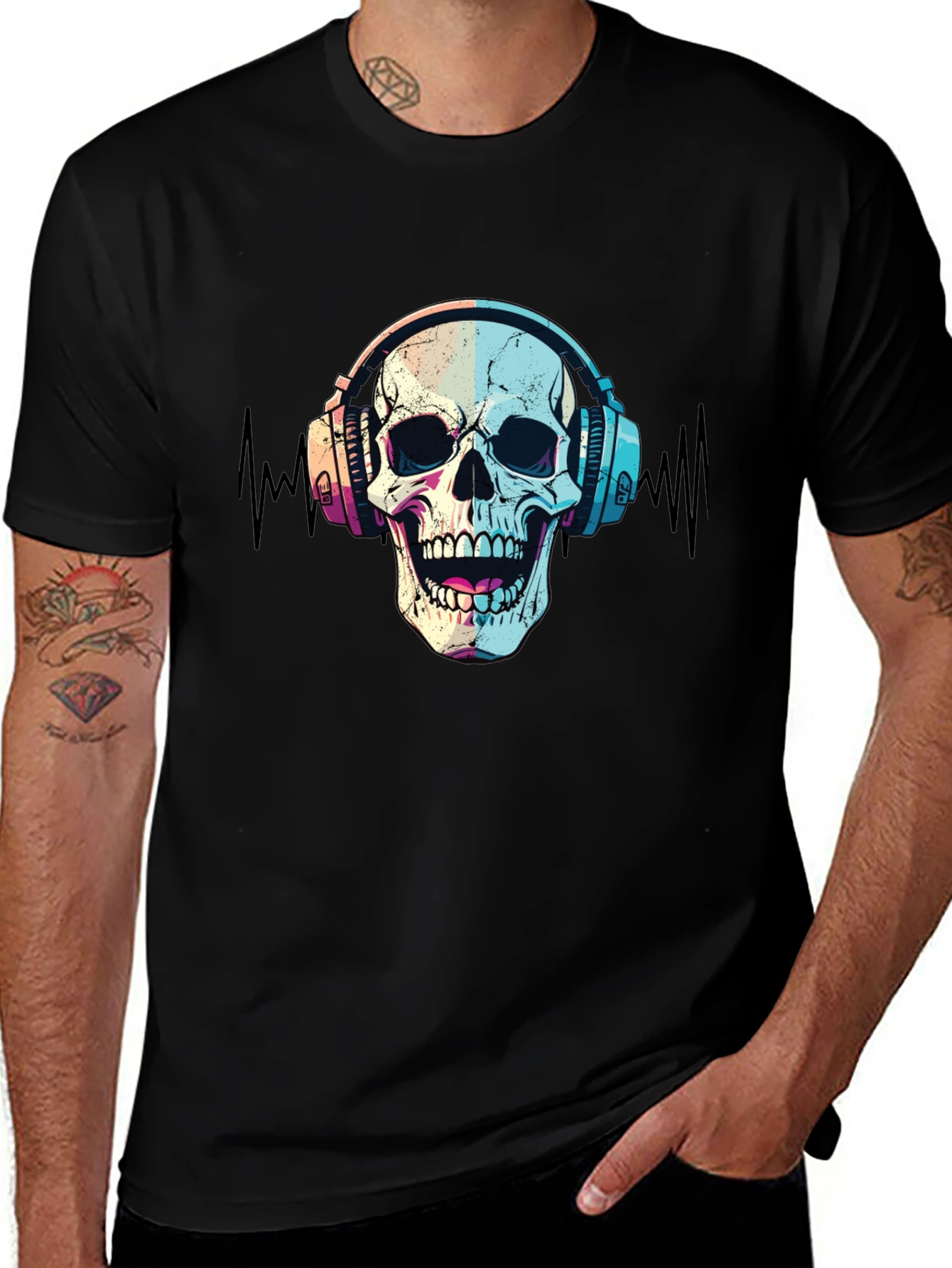 Variant 20 of Skull Headphones T-Shirt - Black Graphic Tee