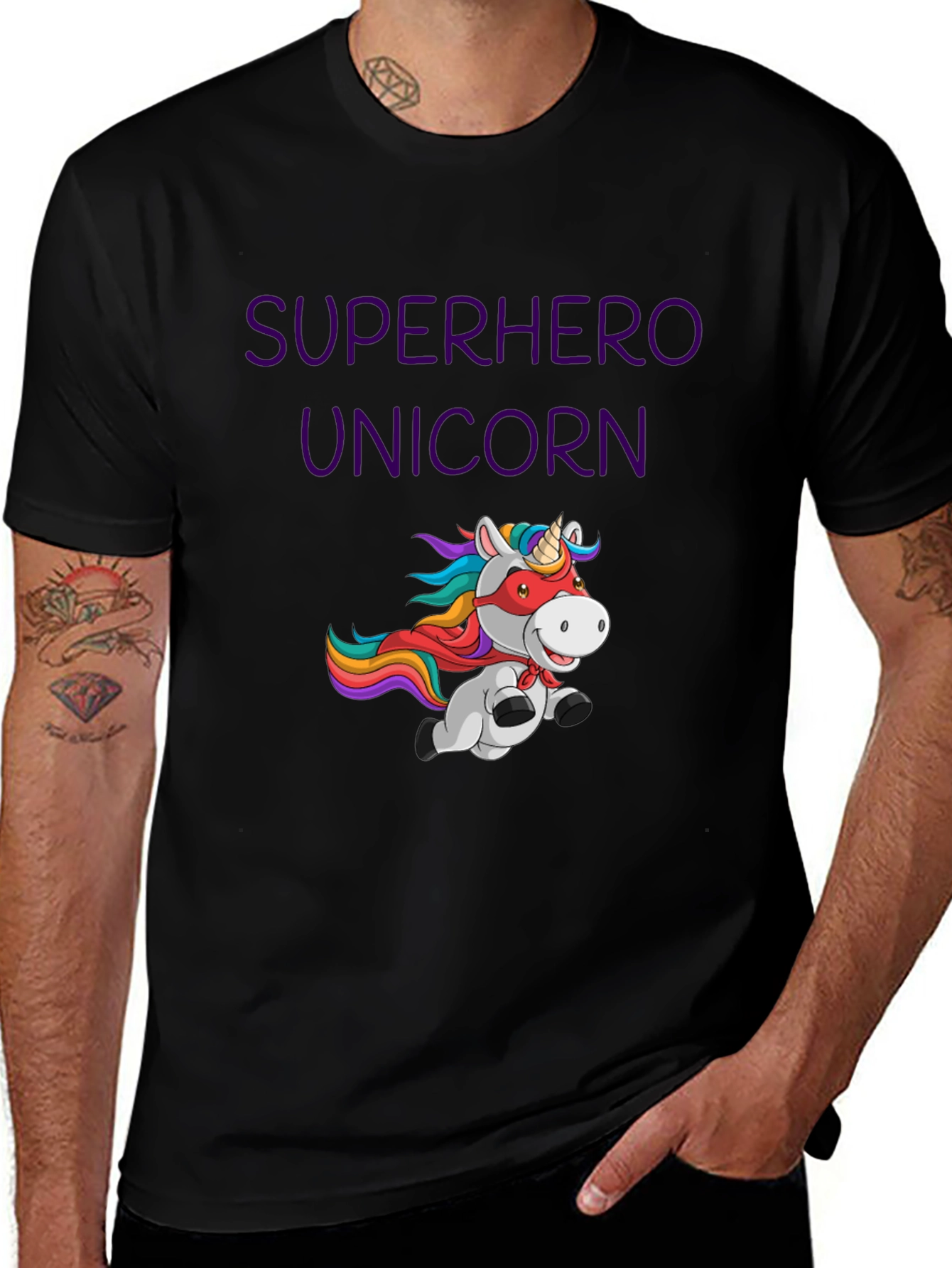 Variant 15 of Superhero Unicorn Graphic Tee - Men's Black T-Shirt