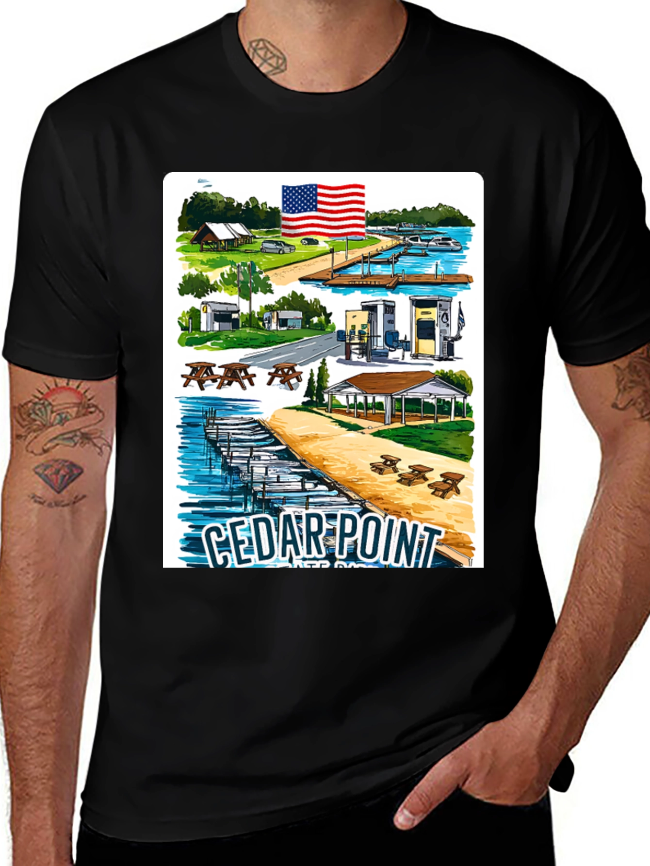 Cedar Point Retro Graphic Tee - Black Cotton Blend