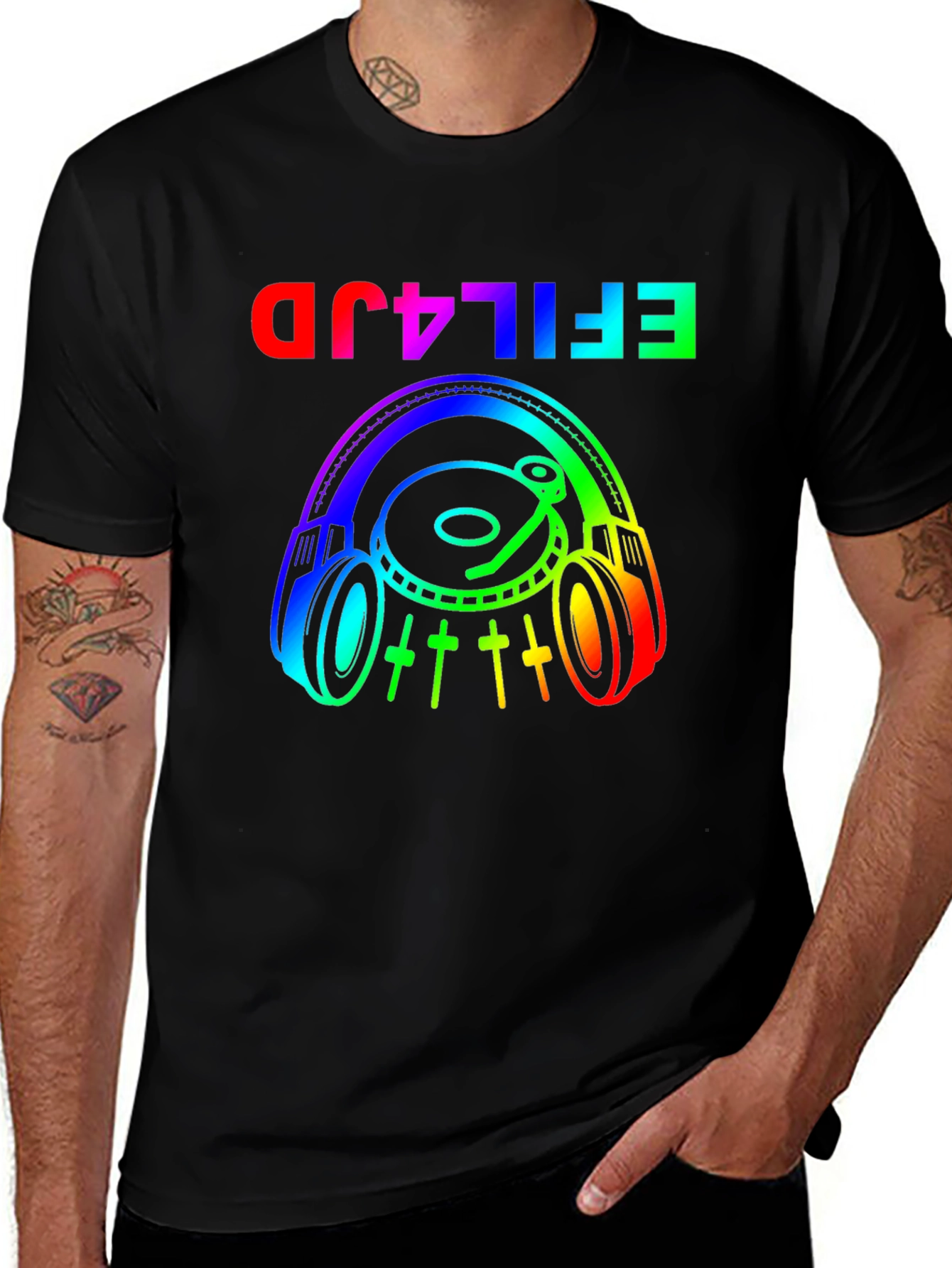 Variant 20 of DJ Headphones Rainbow Graphic T-Shirt