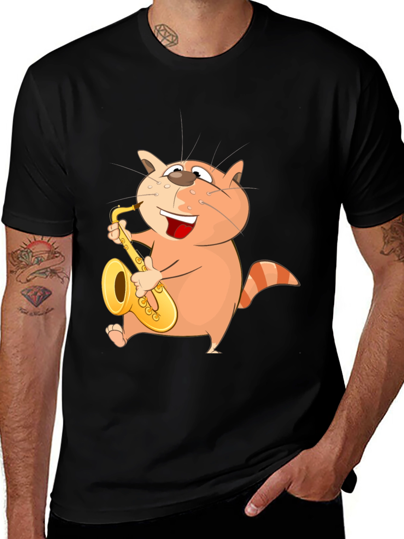 Variant 3 of Cartoon Cat Saxophone Player Graphic Tee