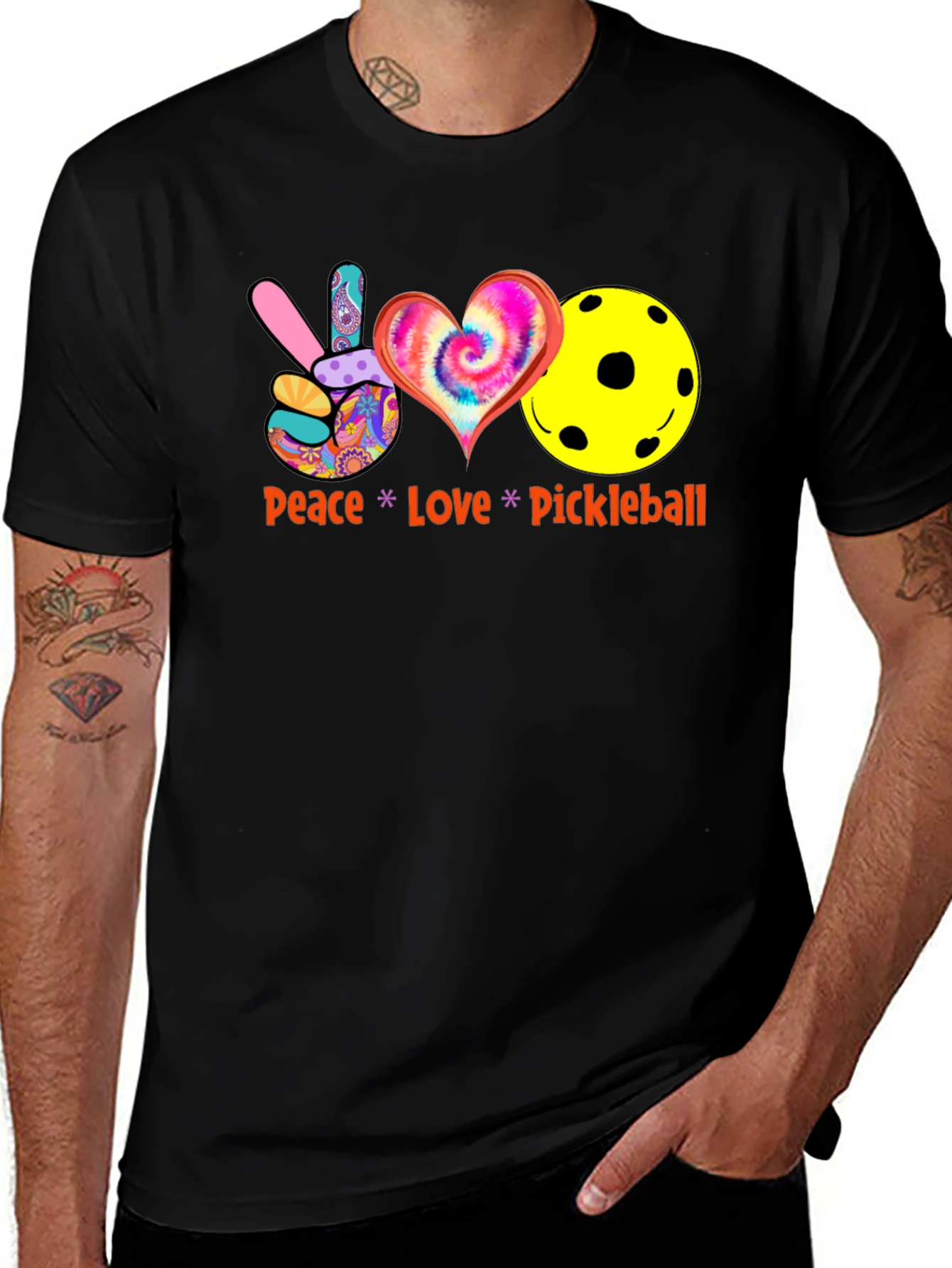 Variant 19 of Peace Love Pickleball Black T-Shirt