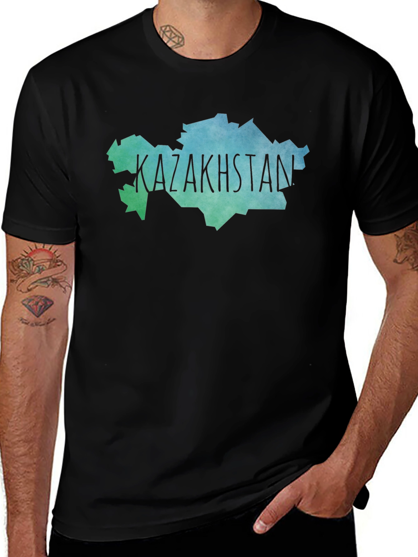 Kazakhstan Map T-Shirt - Black Crew Neck Tee