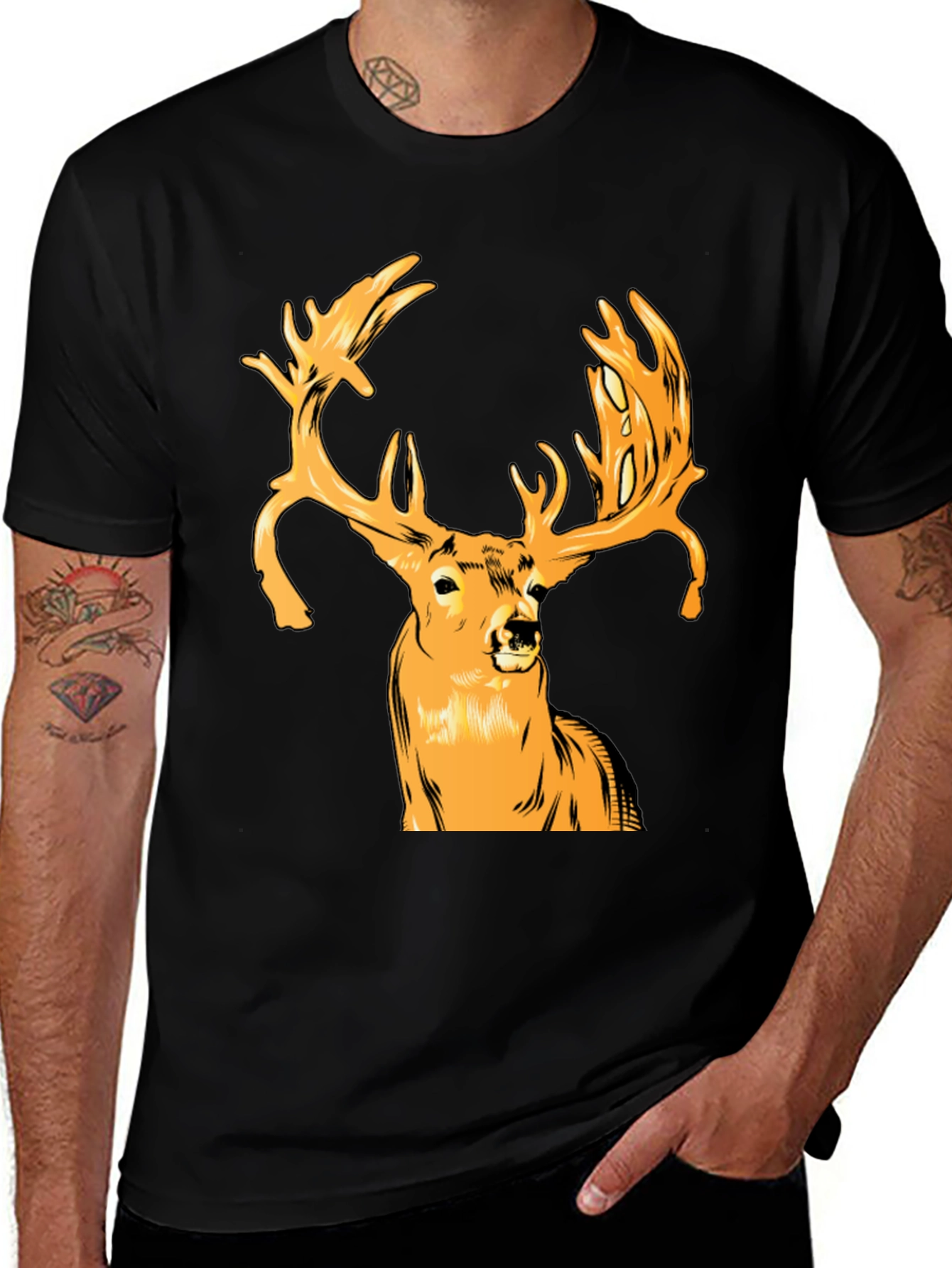 Variant 16 of Deer Graphic Black T-Shirt