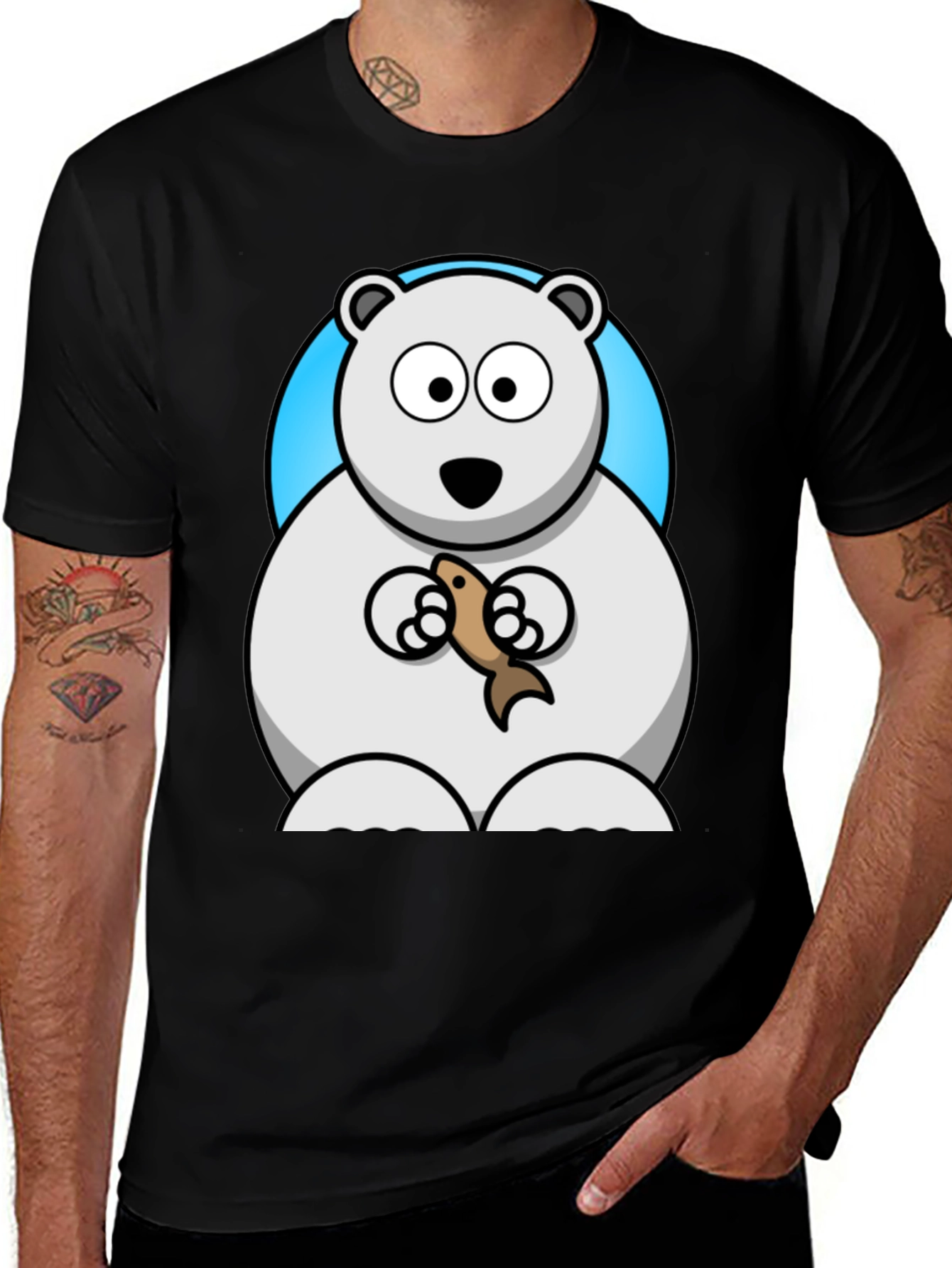 Variant 26 of Cartoon Polar Bear T-Shirt - Black Cotton Tee