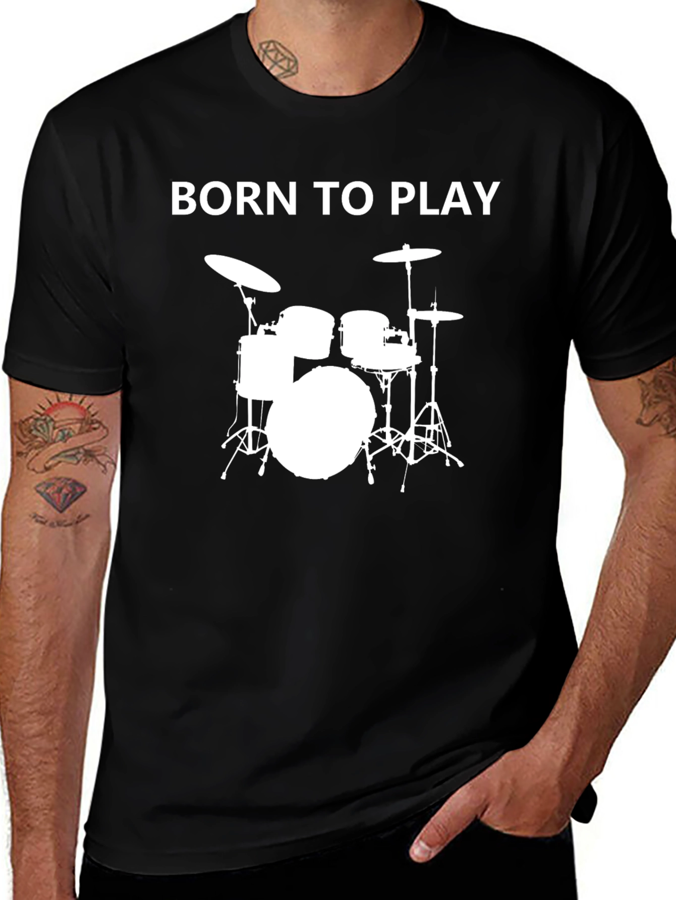 Black Born To Play Drum Set Graphic T-Shirt main image