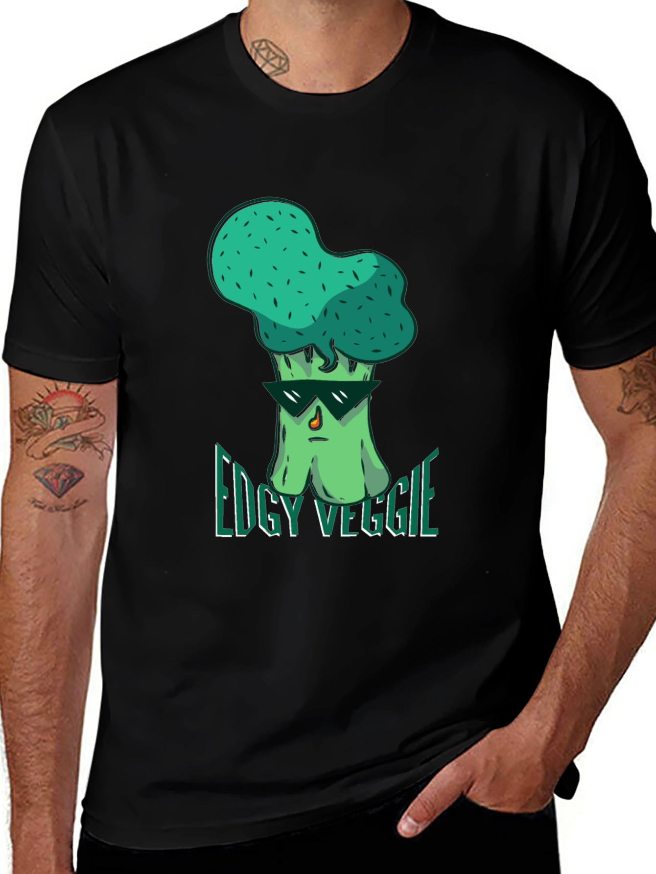 Variant 15 of Edgy Veggie Graphic T-Shirt - Black Crew Neck