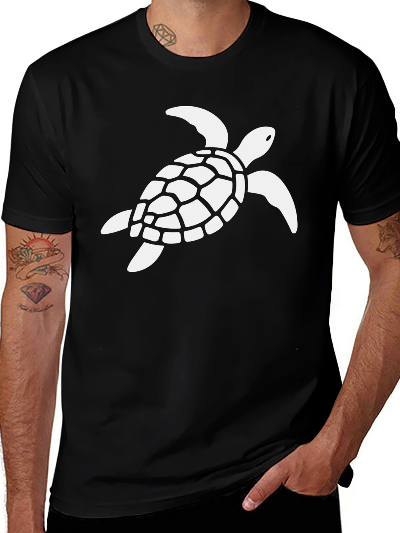 Variant 21 of Sea Turtle Graphic Tee - Black Cotton Casual Top
