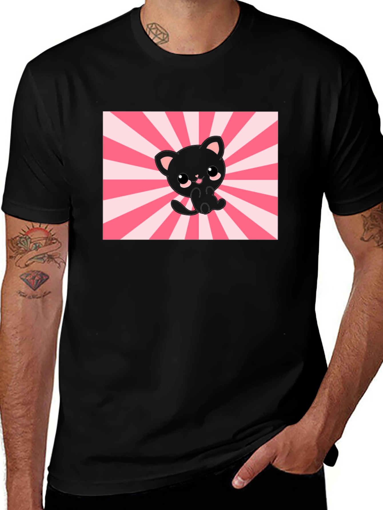 Variant 11 of Cute Kawaii Cat T-Shirt - Black
