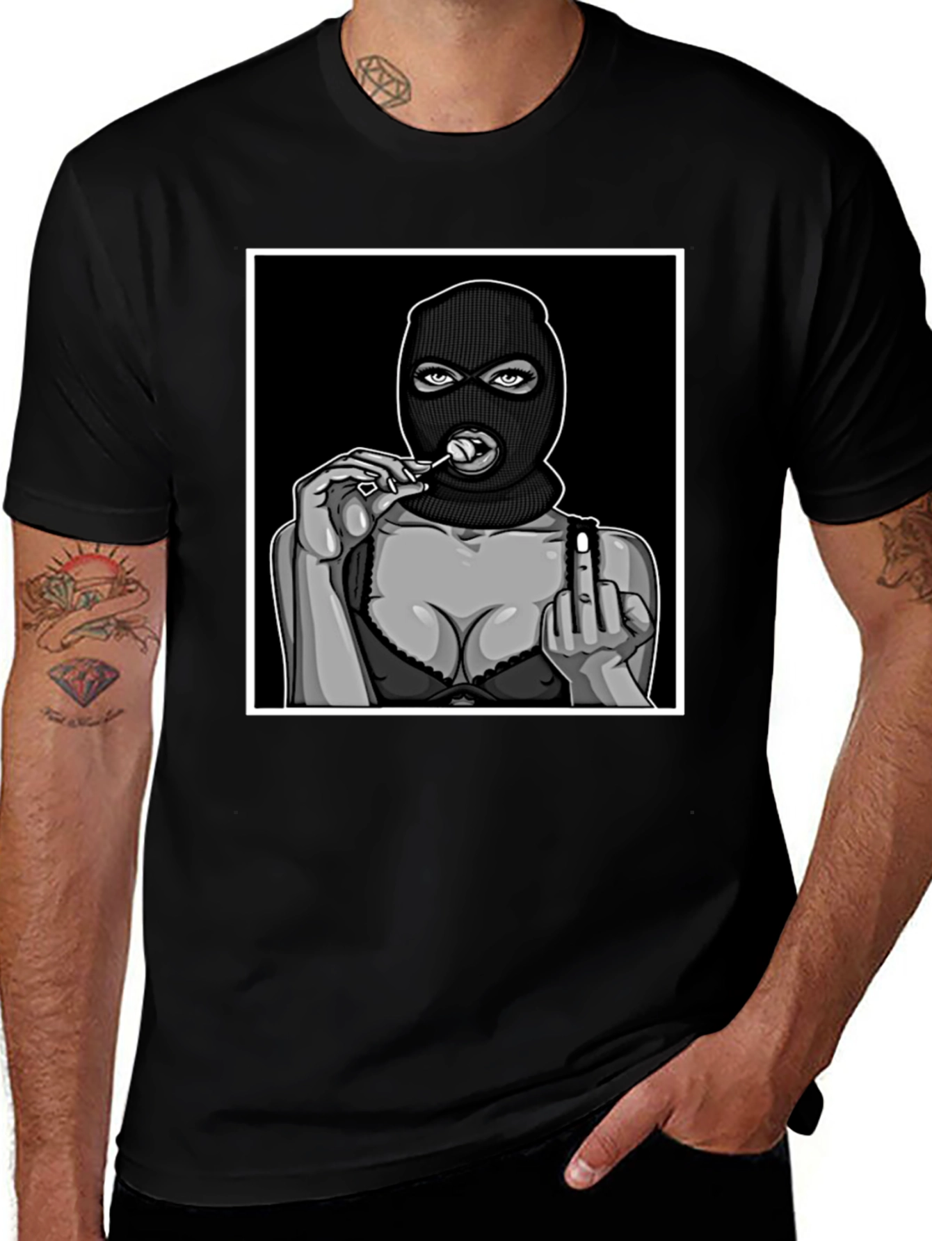 Variant 10 of Edgy Balaclava Girl T-Shirt - Adult Humor Tee