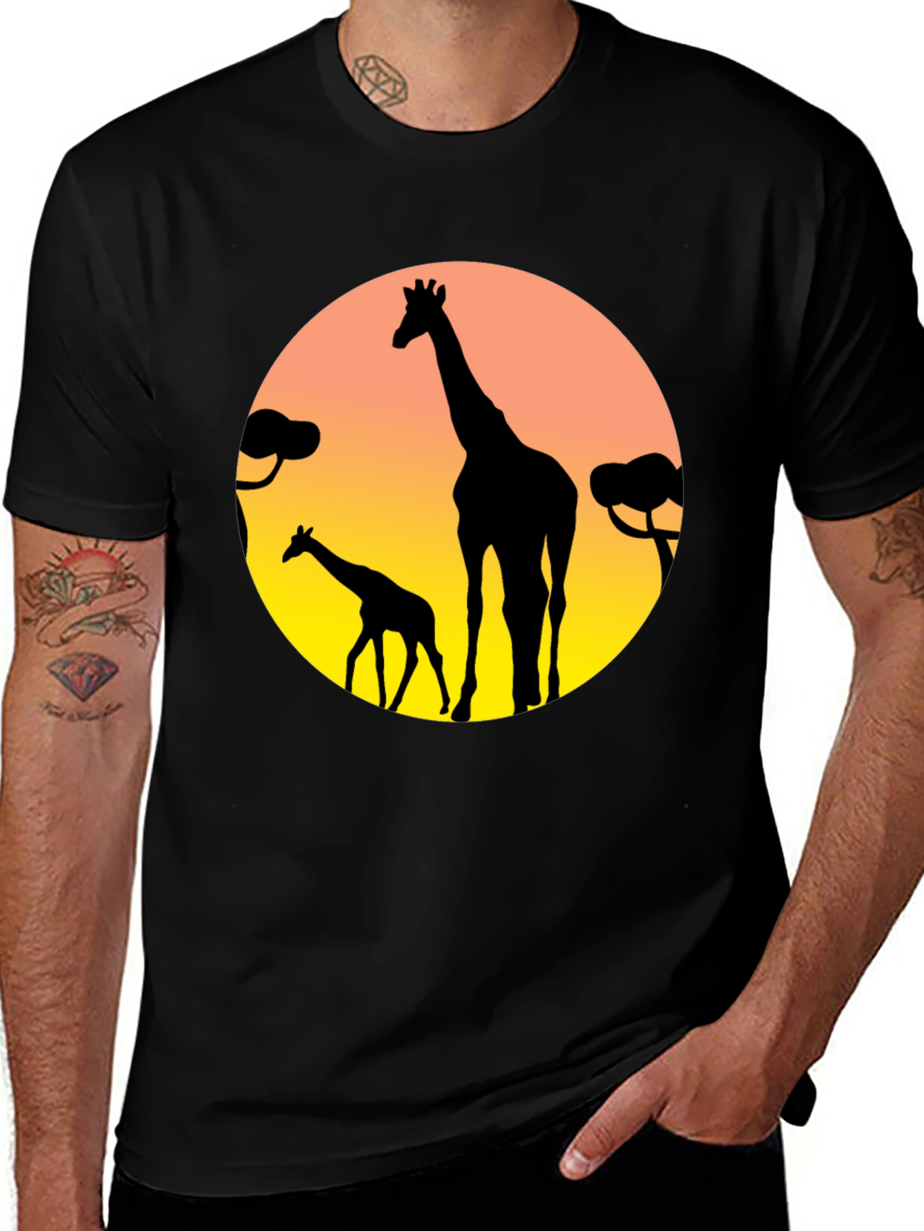 Variant 25 of Giraffe Silhouette T-Shirt - Sunset Graphic Tee