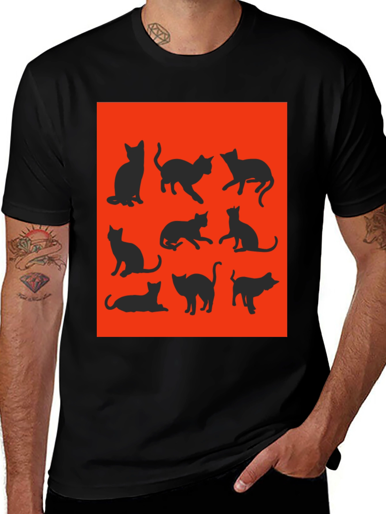 Variant 28 of Cats Silhouette Graphic Black T-Shirt