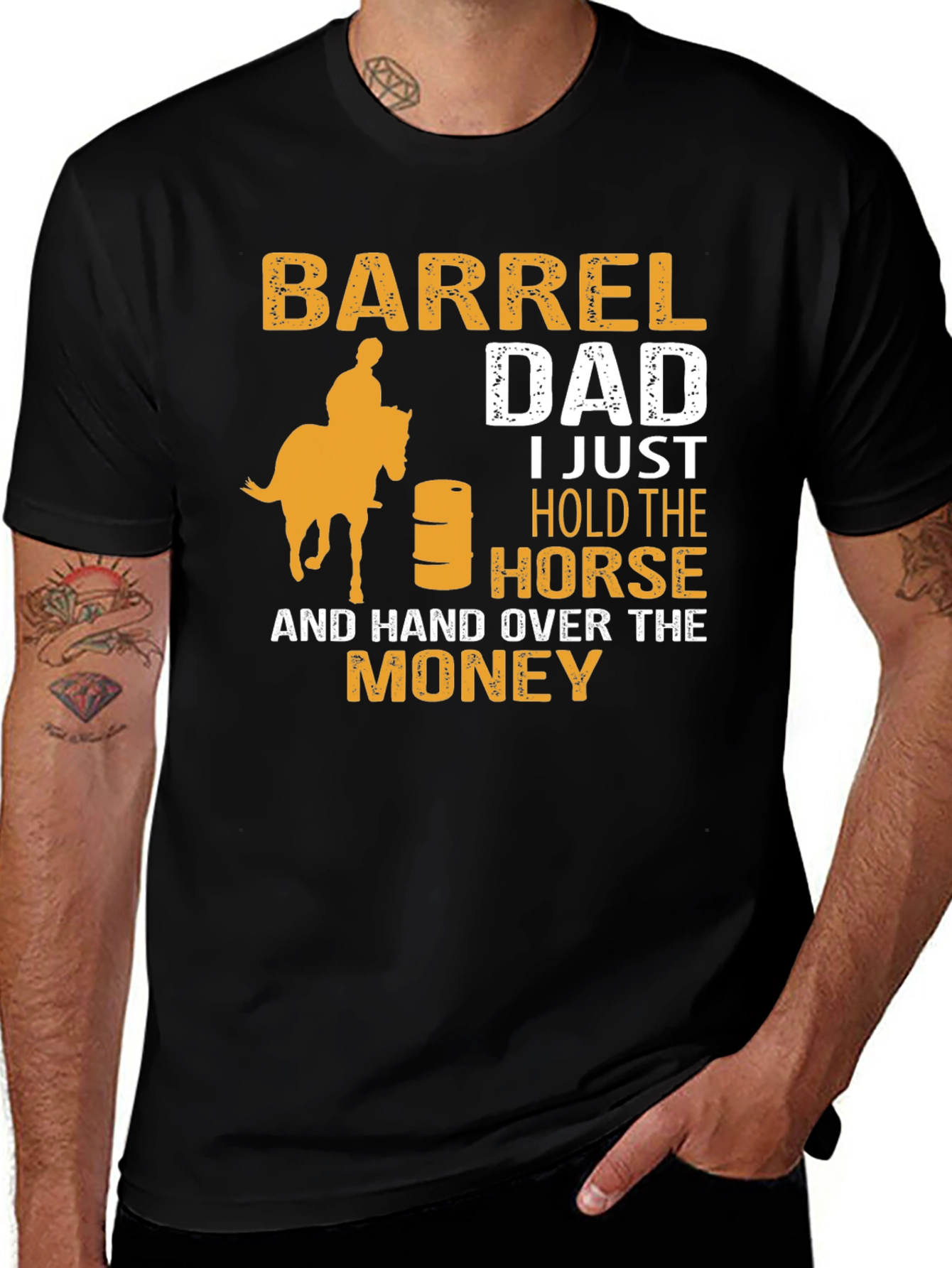 Variant 9 of Barrel Dad T-Shirt - Horse & Money Design
