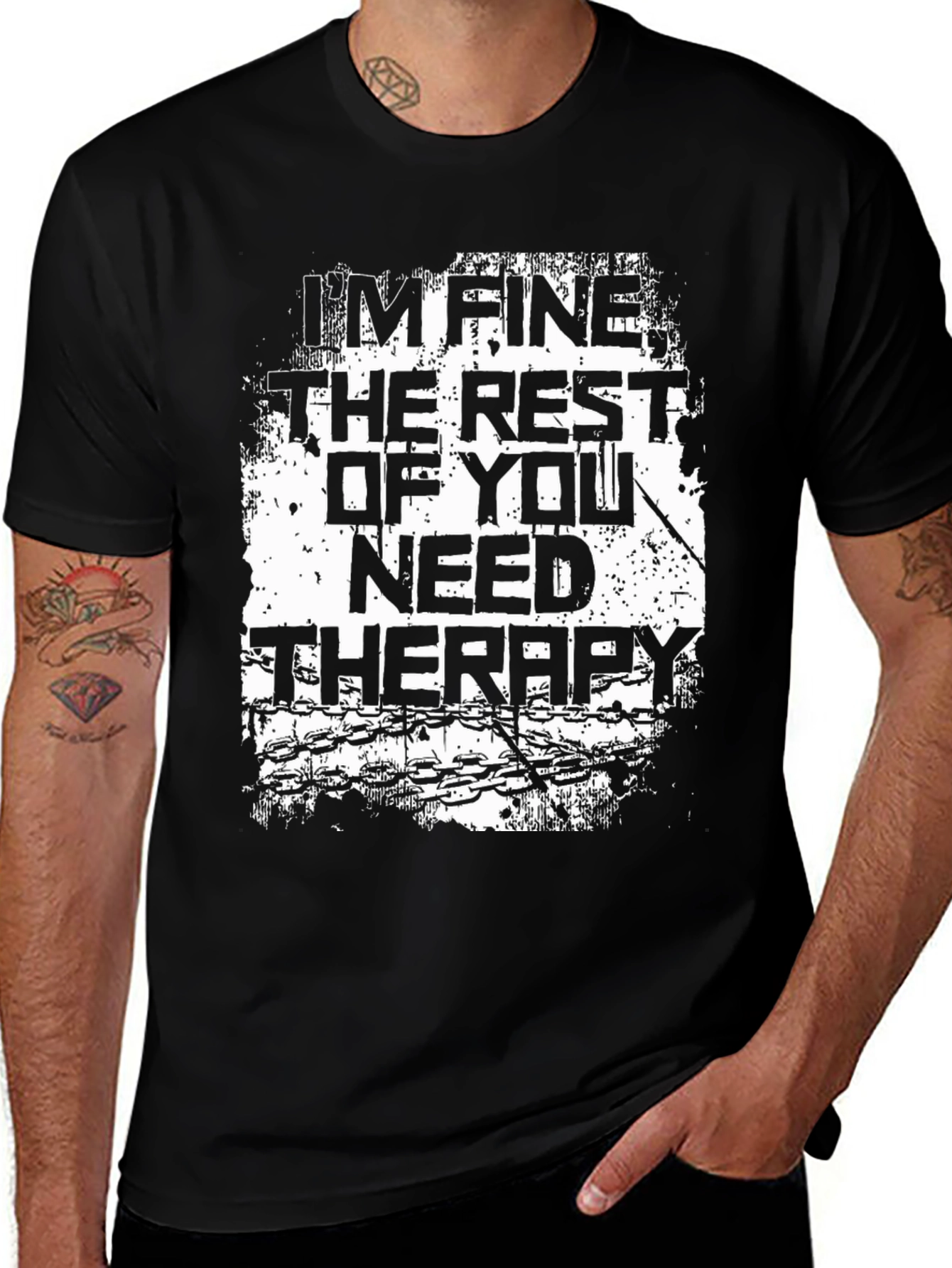 Variant 23 of I'm Fine Need Therapy Black Graphic T-Shirt