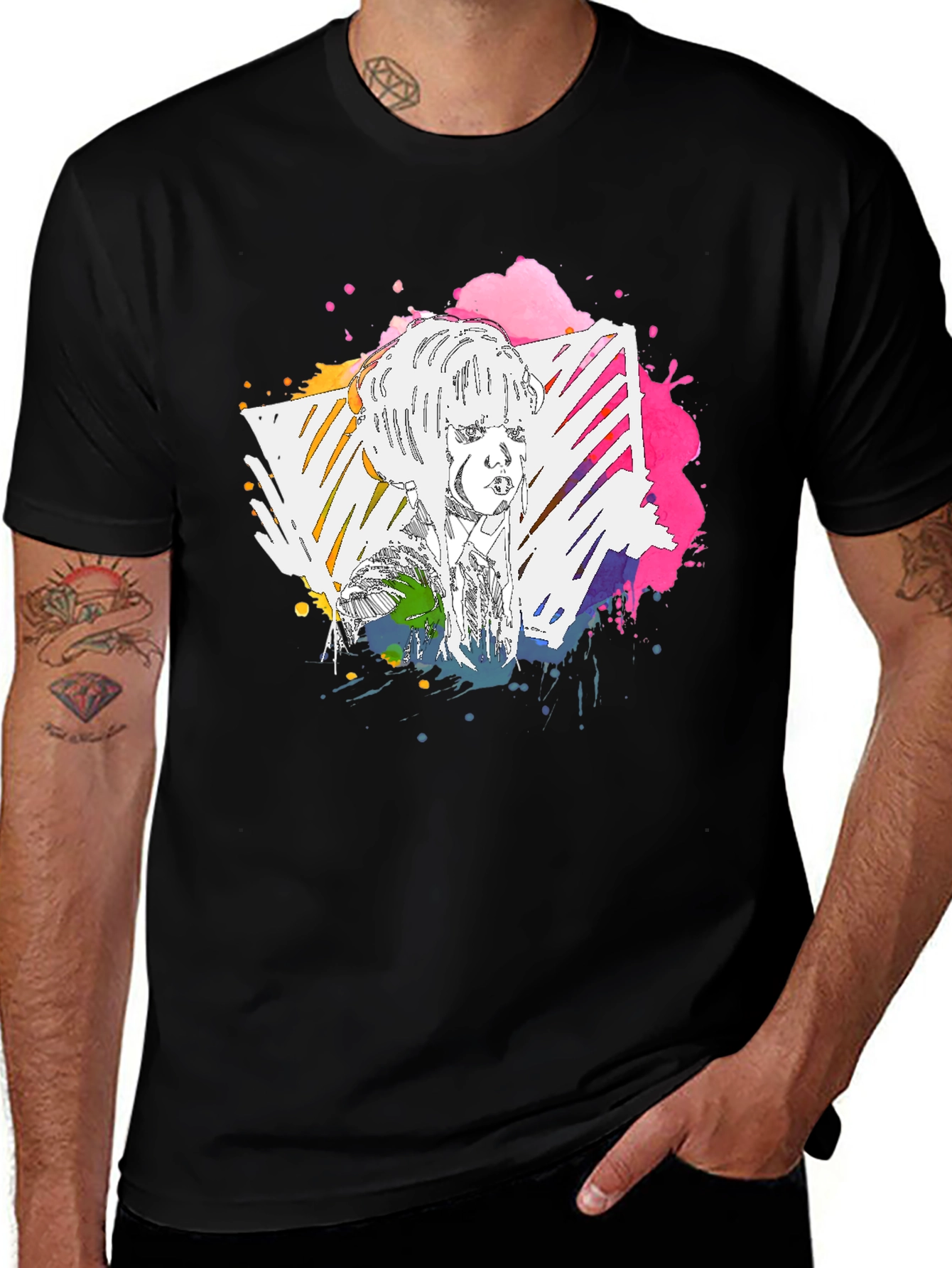 Variant 8 of Abstract Portrait Graphic Tee - Men's Black T-Shirt