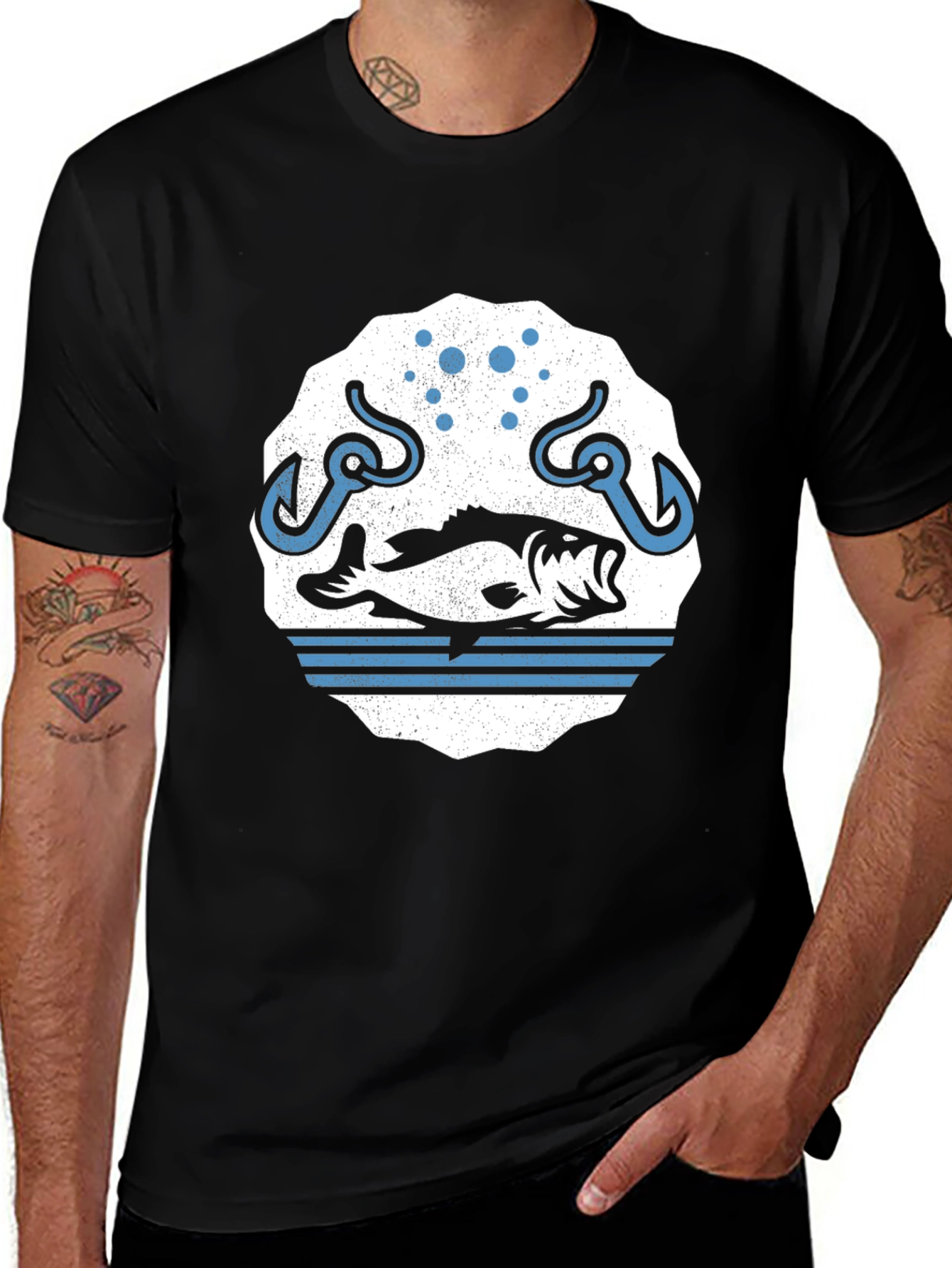 Variant 25 of Fishing Graphic Tee - Bass & Hooks Design