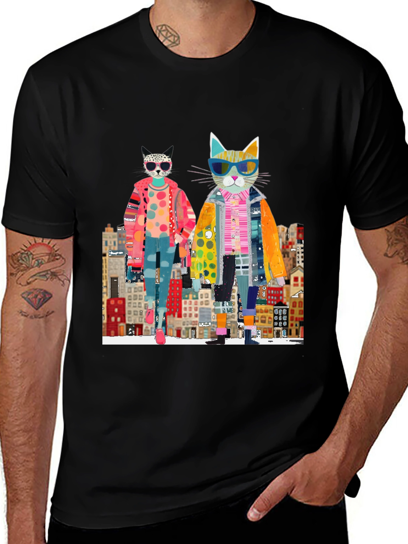 Variant 27 of Cats in the City Black Graphic Tee
