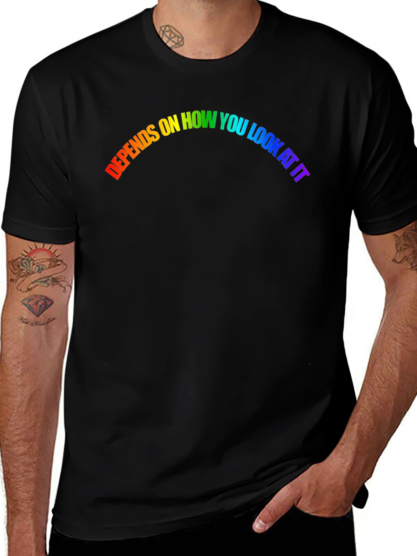 Variant 21 of Rainbow 'Depends' Graphic Black T-Shirt