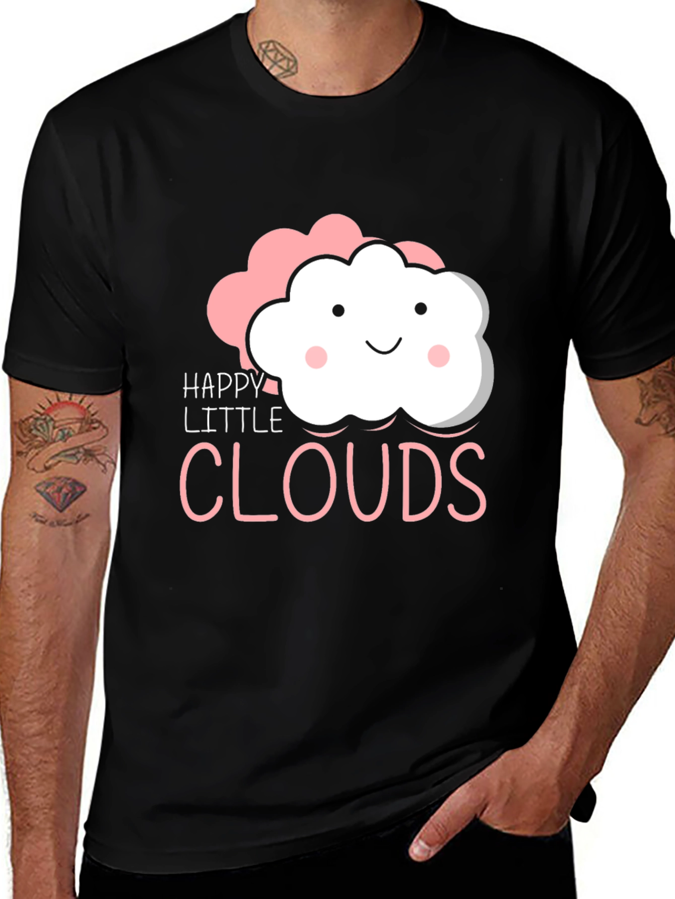 Variant 6 of Happy Little Clouds Graphic T-Shirt - Black Cotton Tee