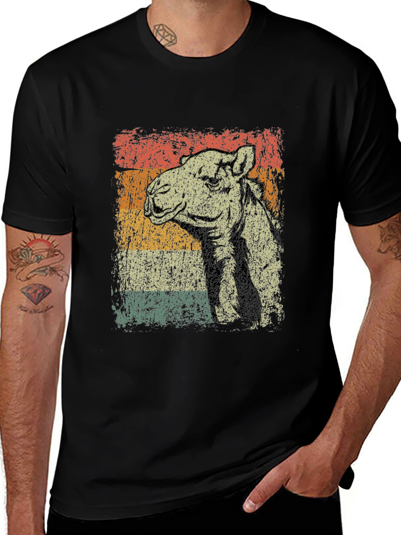 Variant 28 of Retro Camel Graphic Tee - Black Cotton T-Shirt