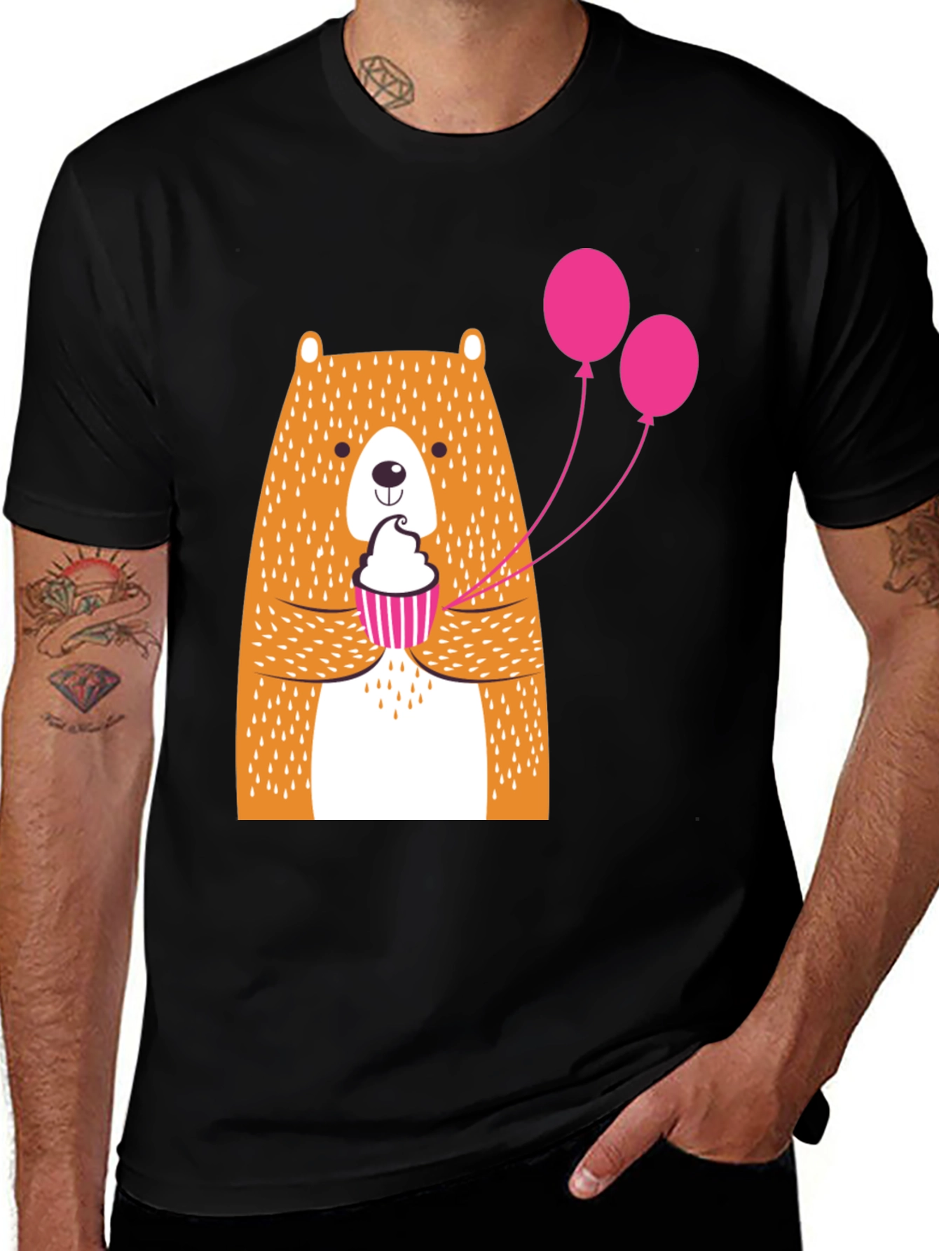 Variant 20 of Cute Bear Cupcake Graphic Tee - Black
