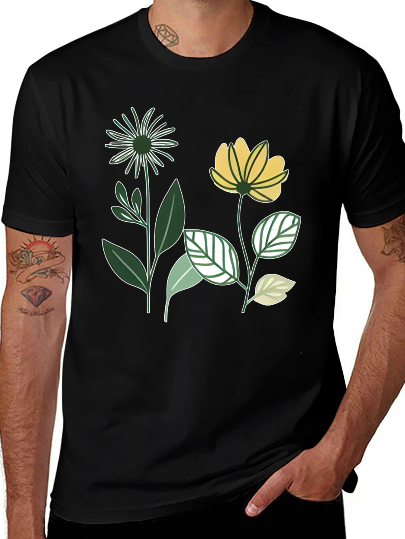 Variant 27 of Floral Print Black T-Shirt