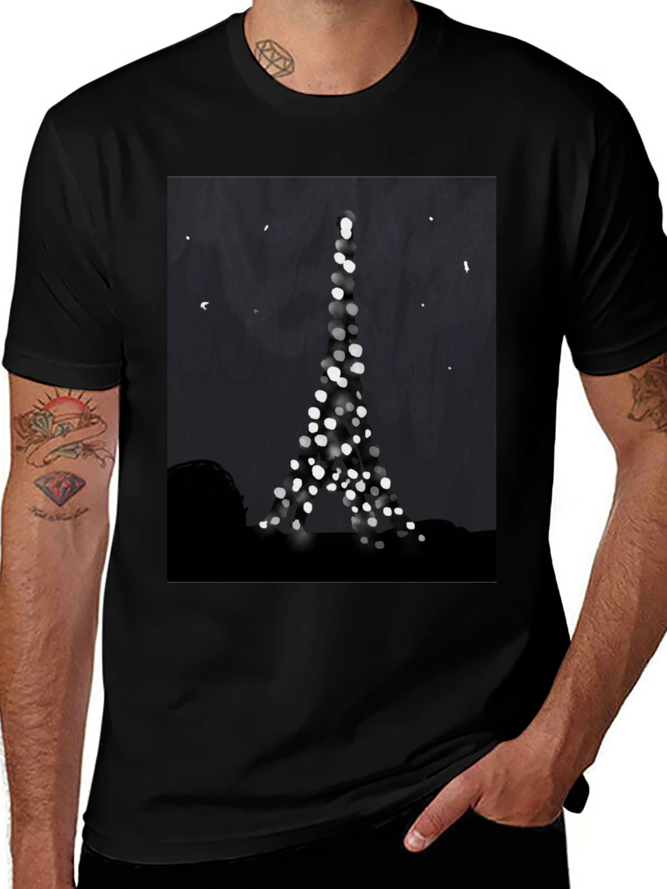 Variant 21 of Eiffel Tower Lights Graphic Tee - Black Casual Shirt
